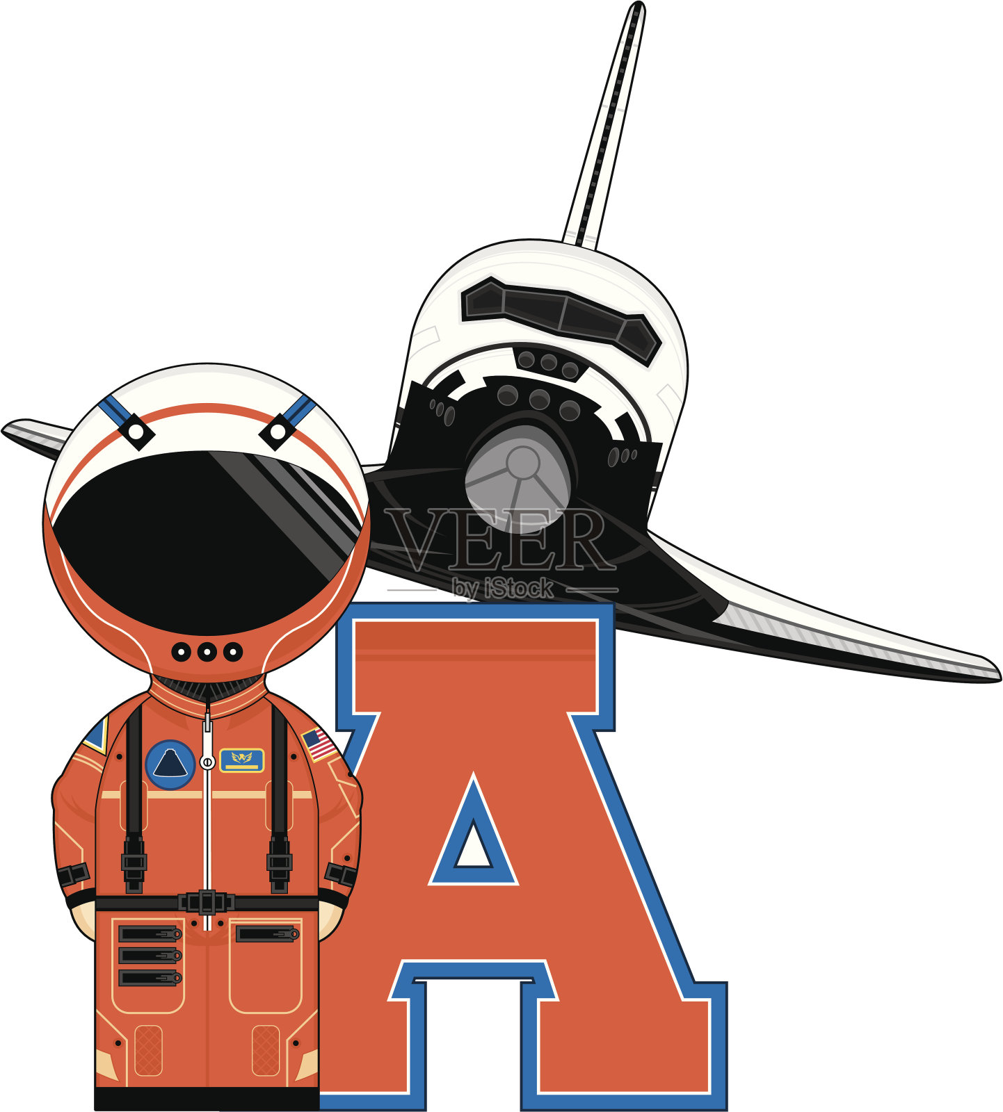 宇航员和航天飞机学习字母A插画图片素材