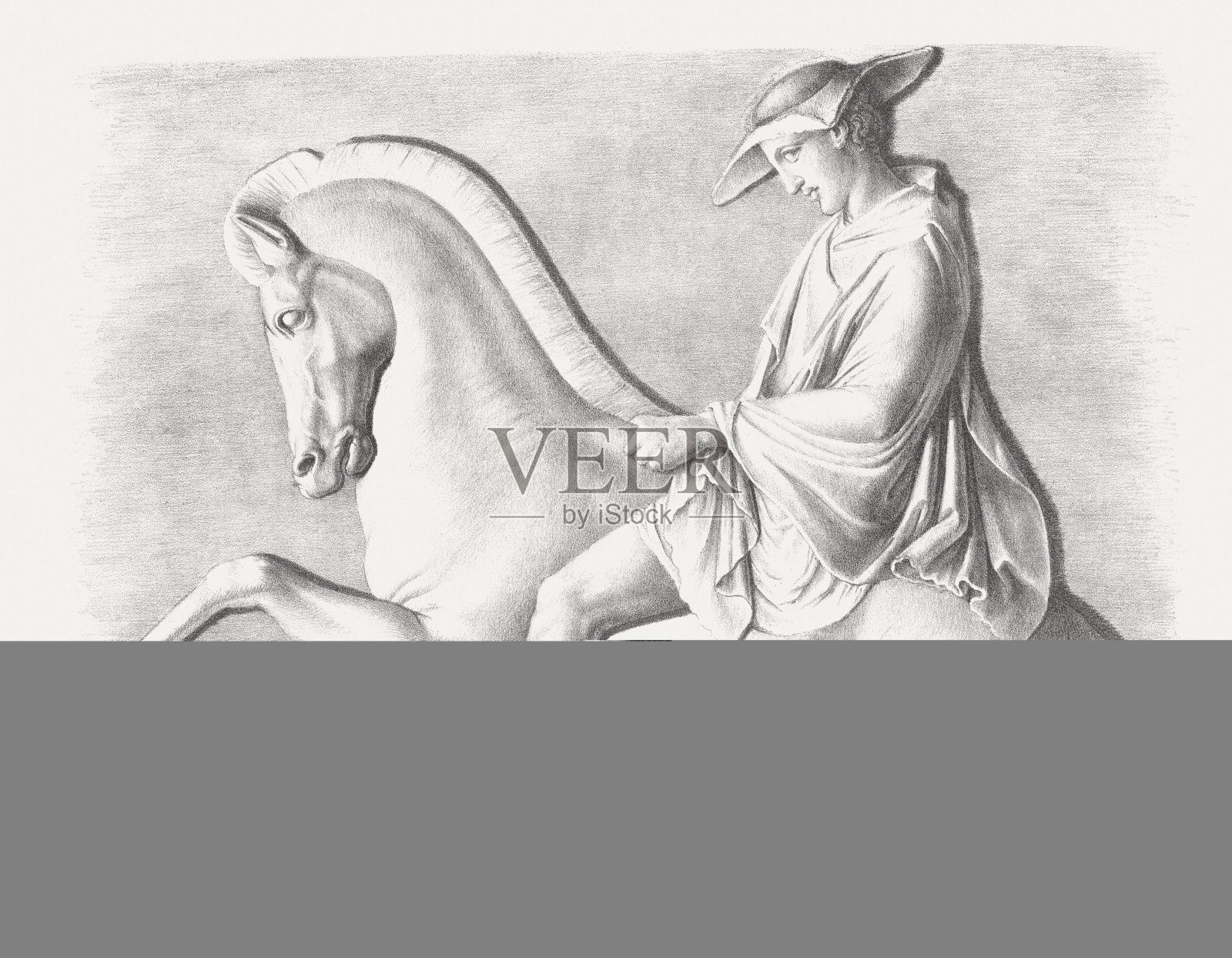 骑士，细节帕台农frieze，卫城，雅典，平版，出版于1830年插画图片素材