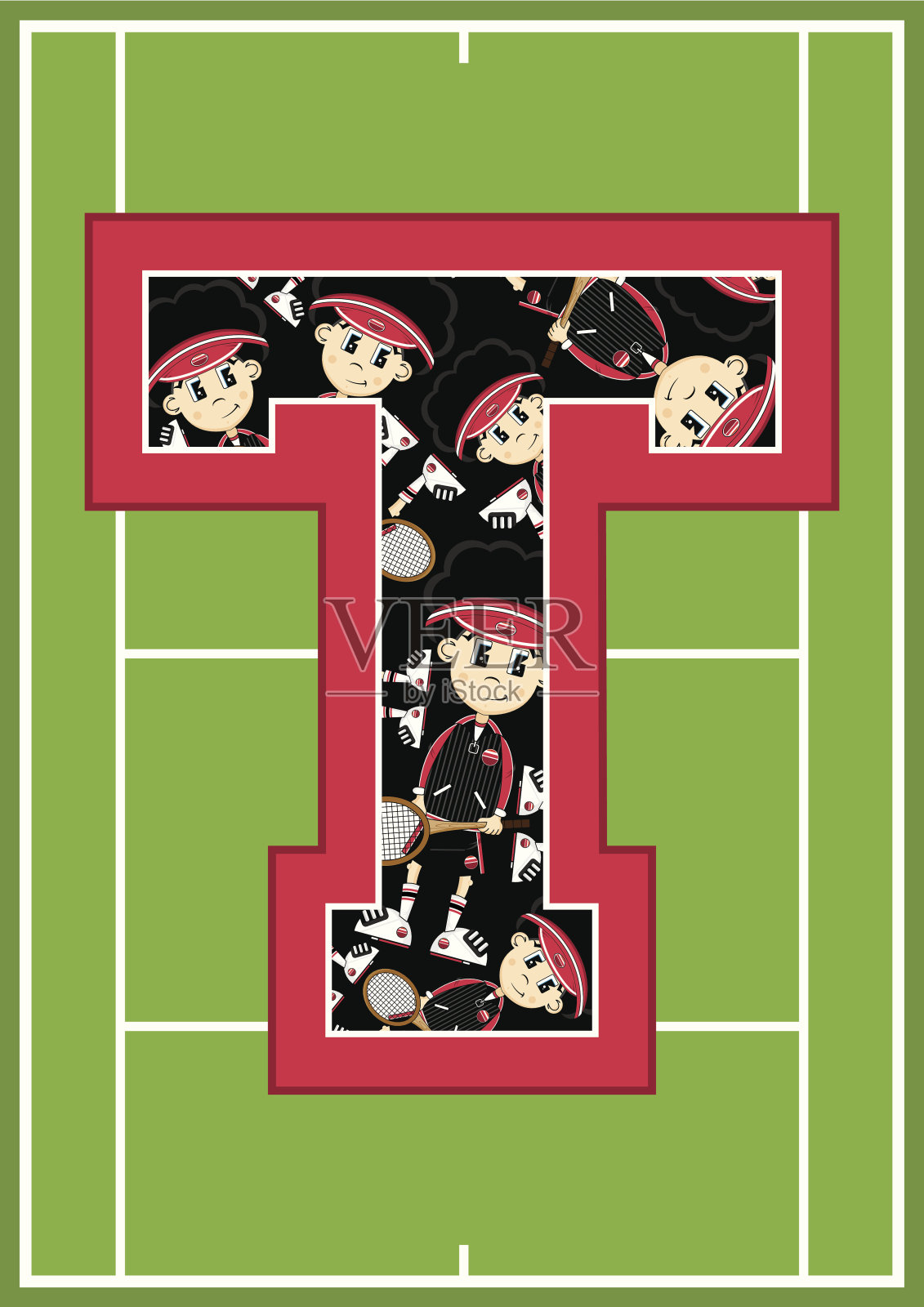 网球男孩学习字母T插画图片素材