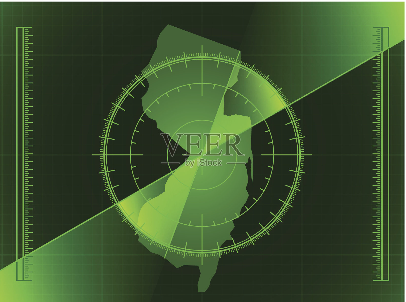 绿色雷达屏幕和新泽西州地图插画图片素材