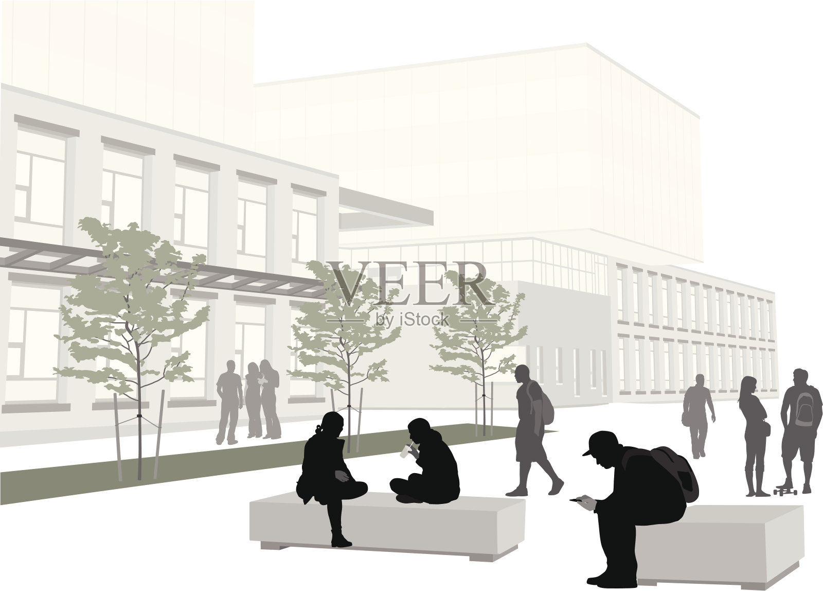 发短信的学生插画图片素材