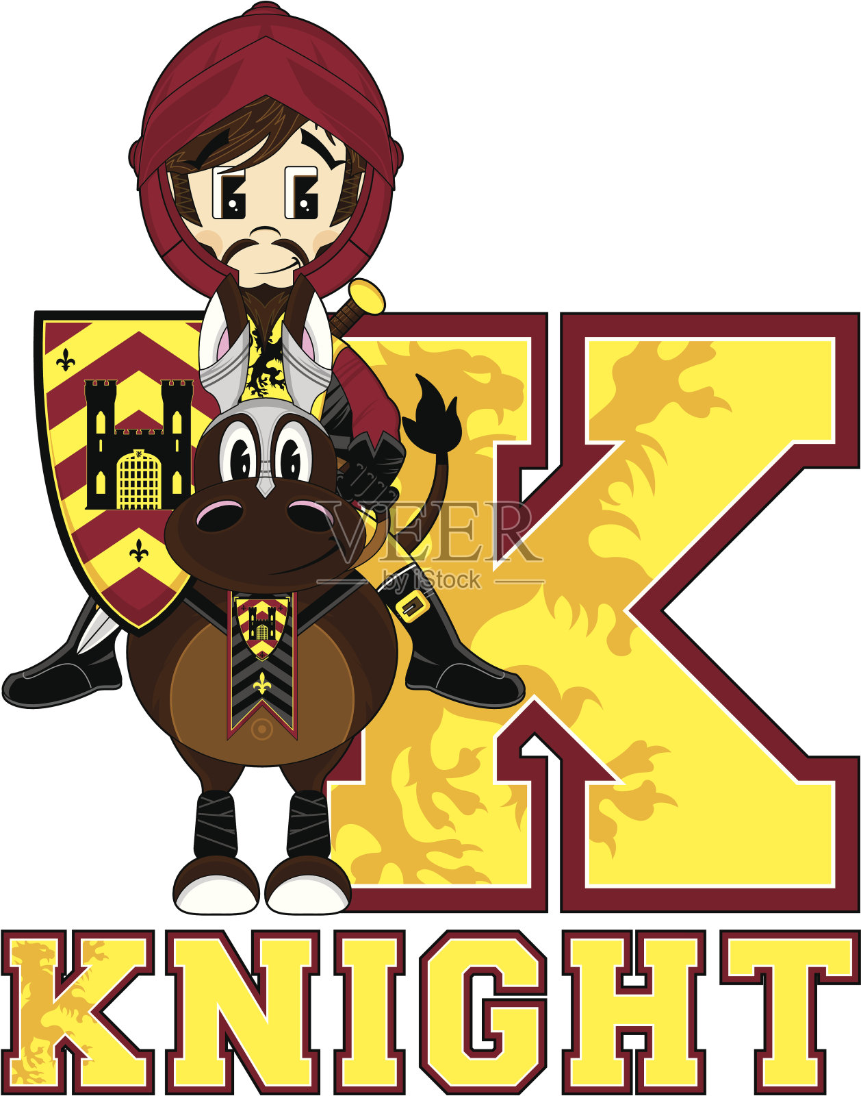 骑士对马学习字母K插画图片素材