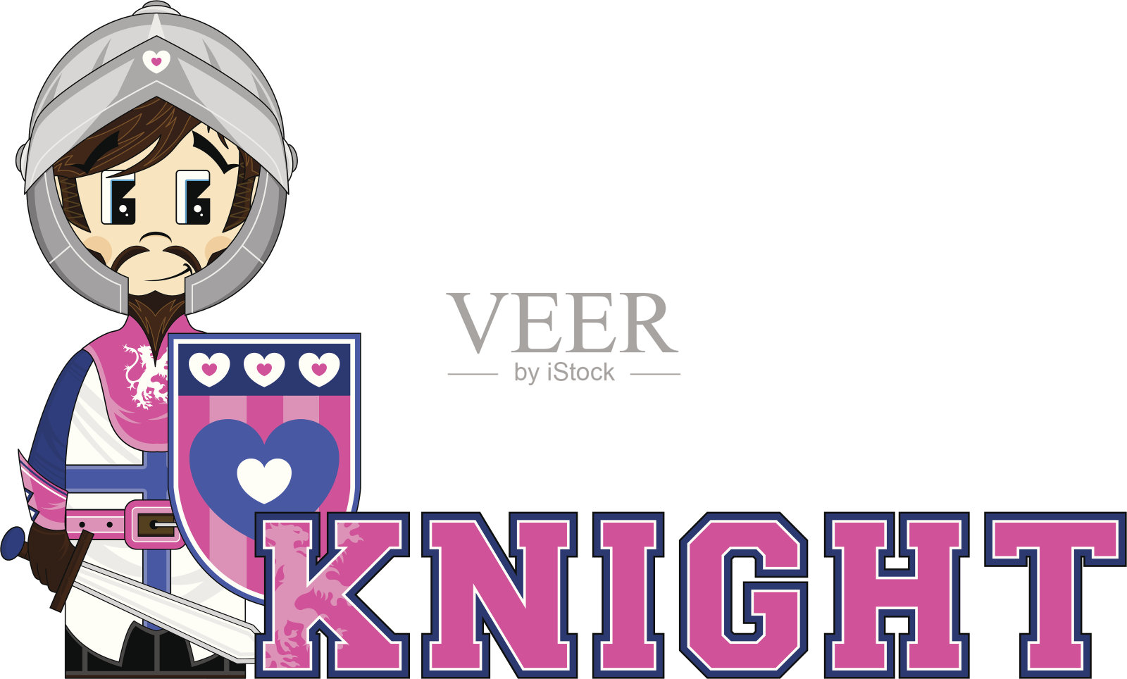 可爱的中世纪骑士学习字母K插画图片素材