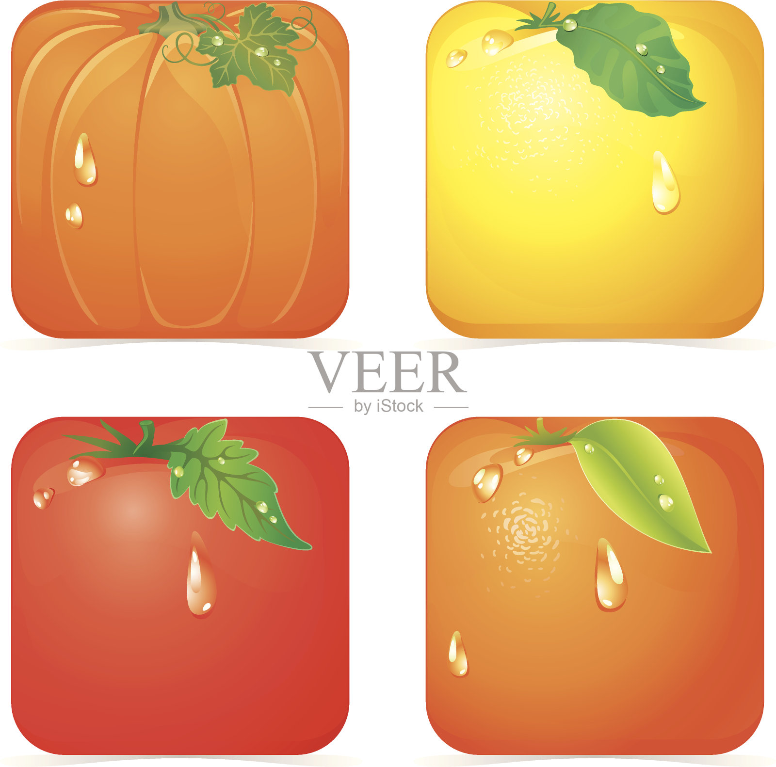 应用程序图标向量设置水果和蔬菜插画图片素材