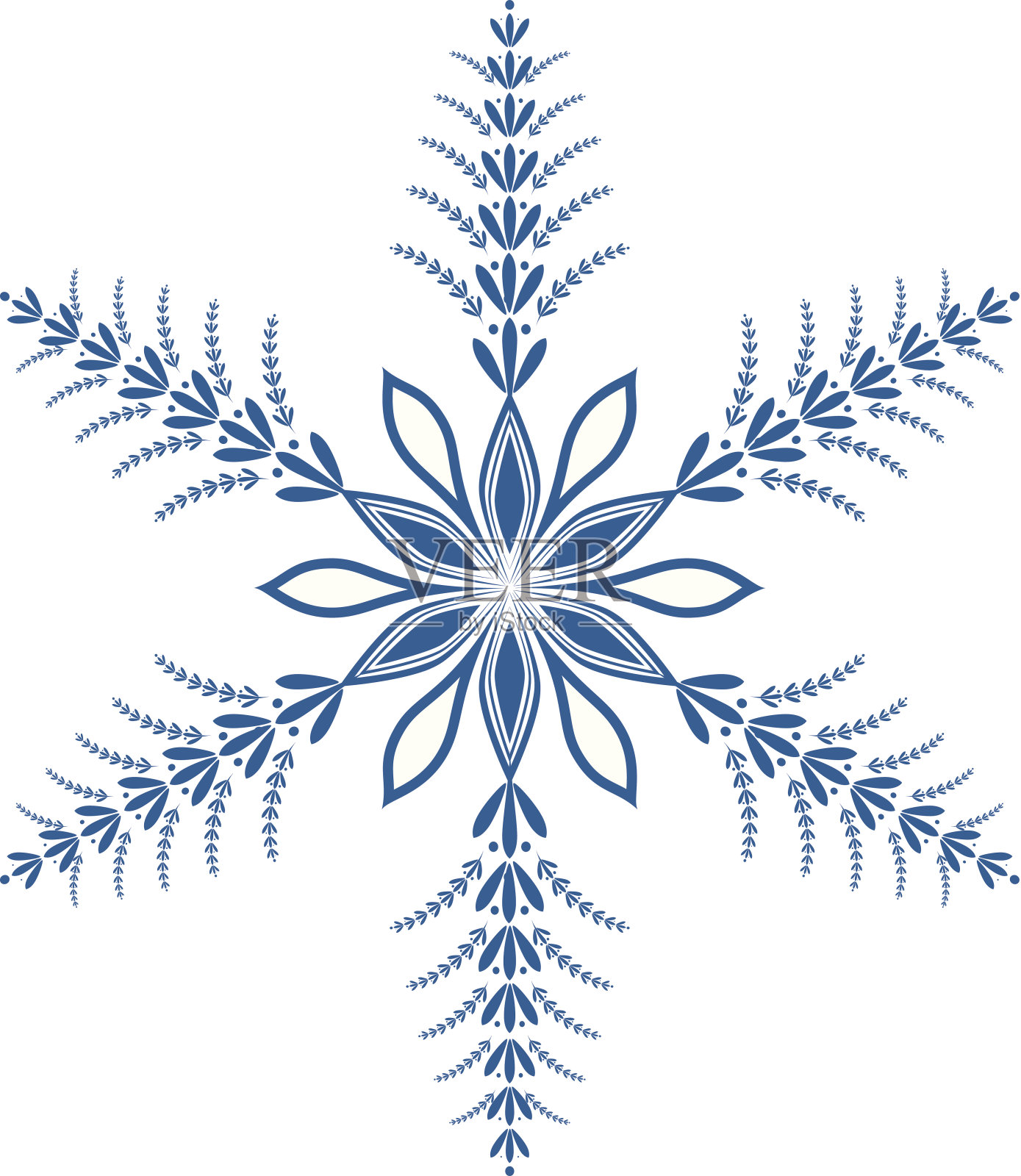 华丽的维多利亚风格蓝色雪花插画图片素材