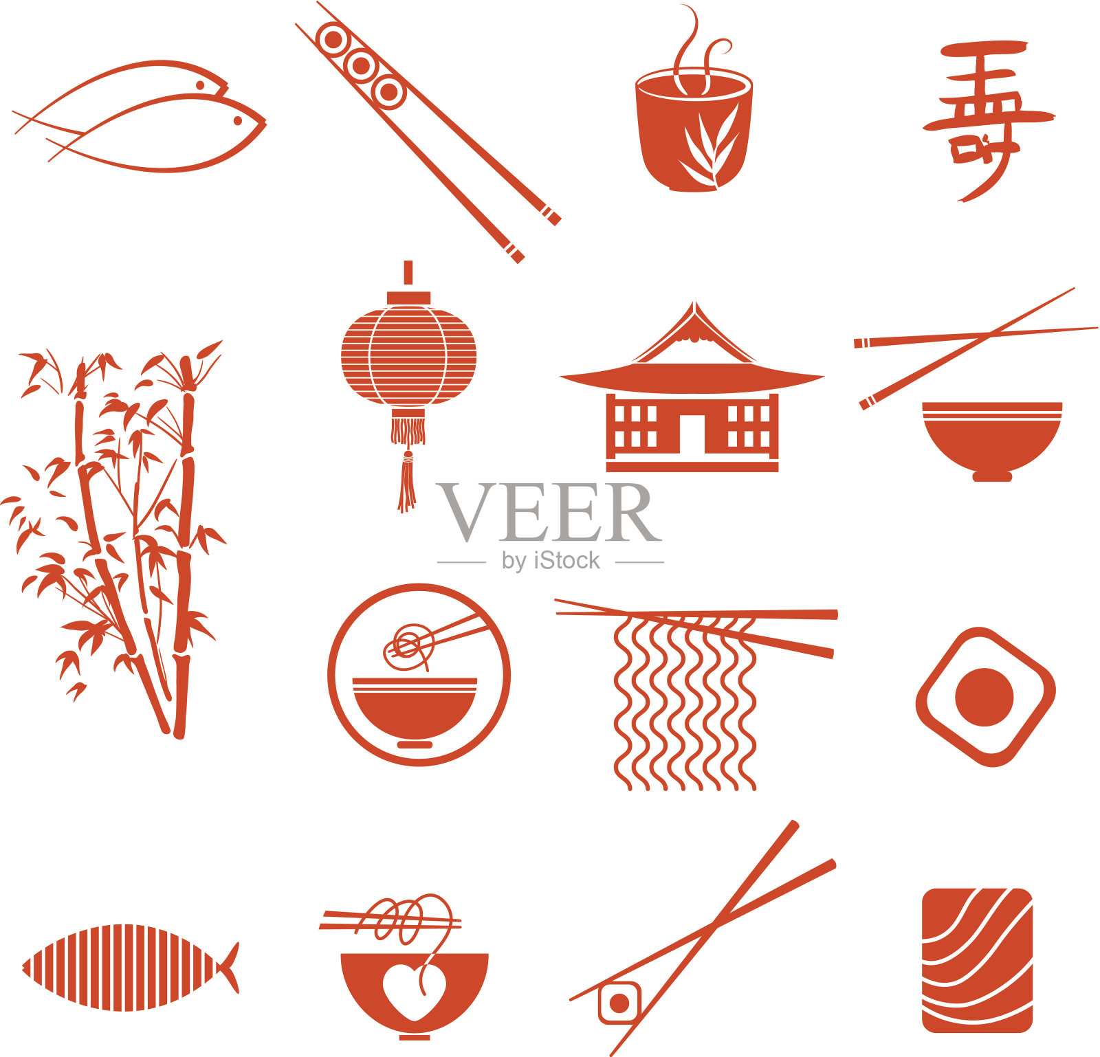 亚洲食物图标插画图片素材