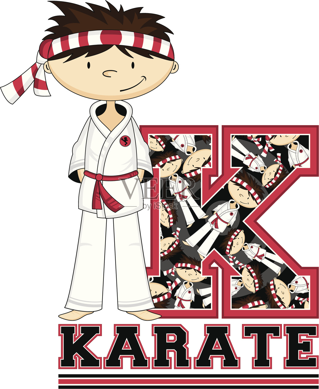 小空手道男孩学习字母K插画图片素材