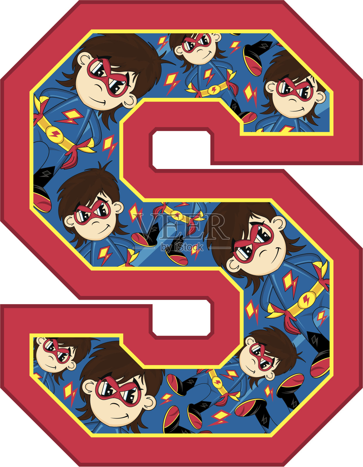 迷你超级英雄学习字母S插画图片素材