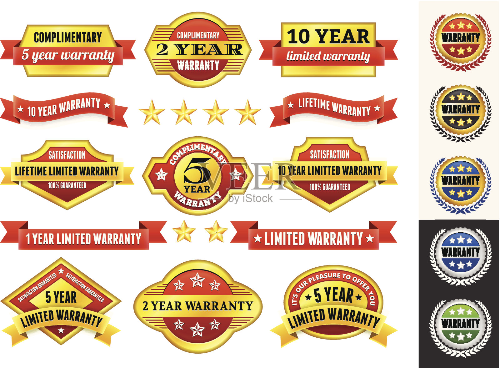 保修徽章红色和金色收藏设计元素图片