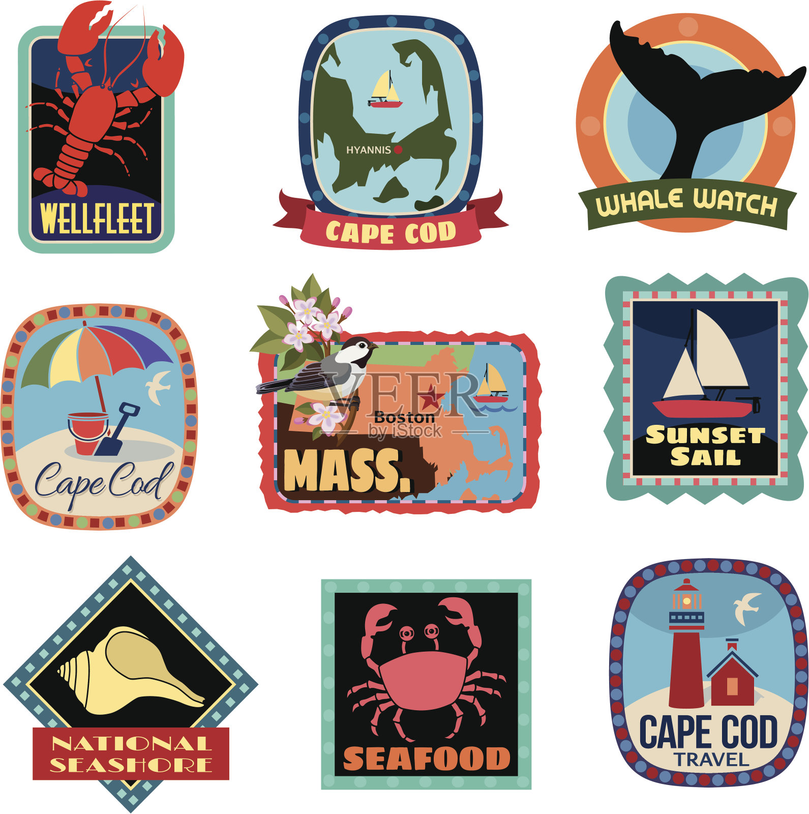 科德角行李标签或旅行贴纸设计元素图片