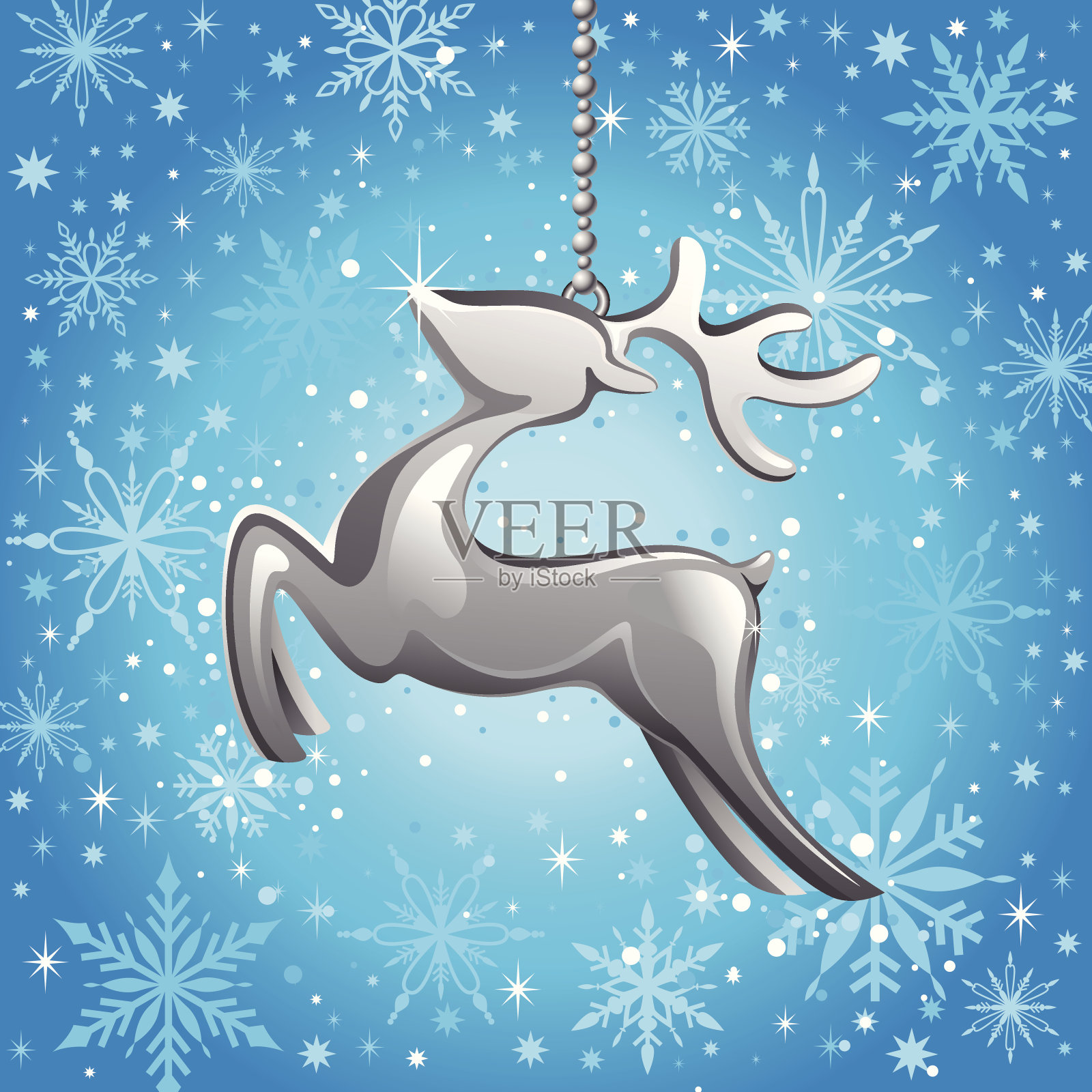 银色的驯鹿在雪花的背景插画图片素材