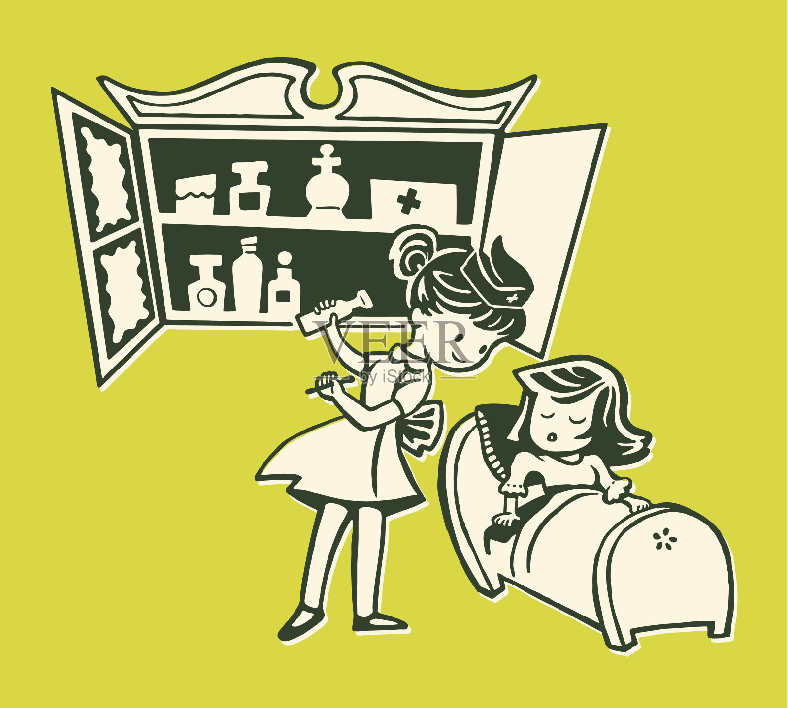 扮演医生的两个女孩插画图片素材