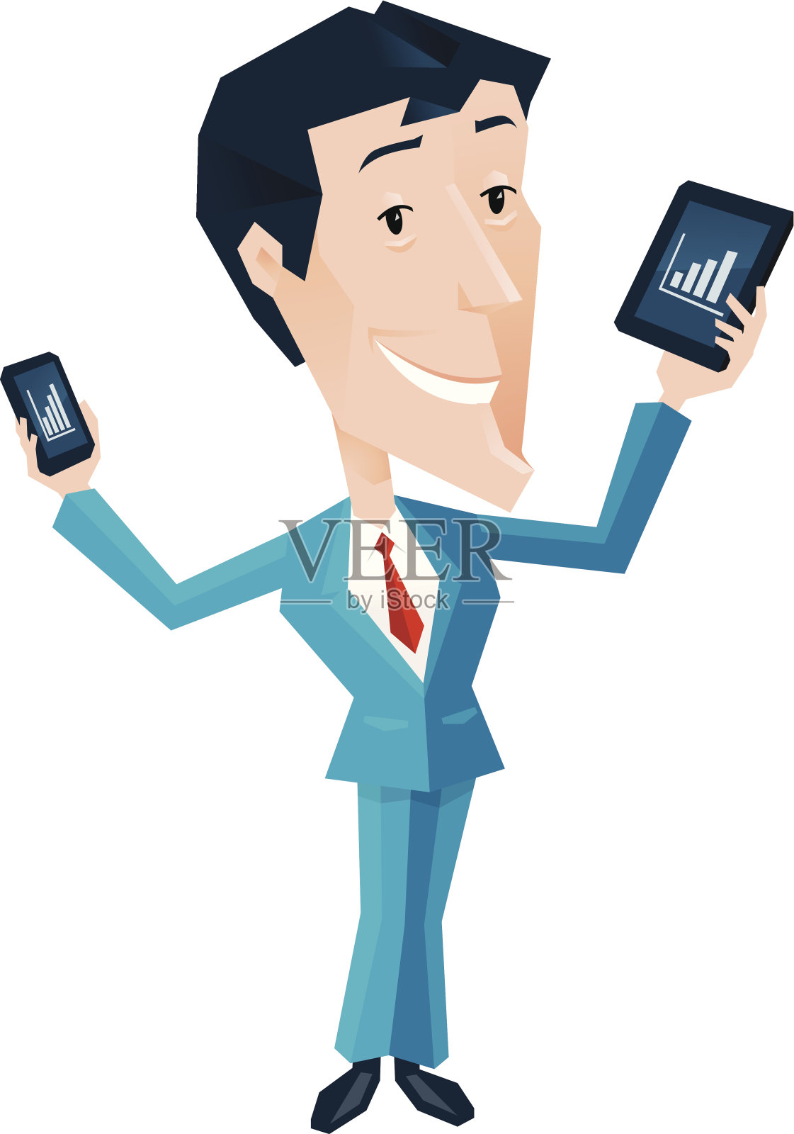 商人炫耀平板电脑和手机插画图片素材