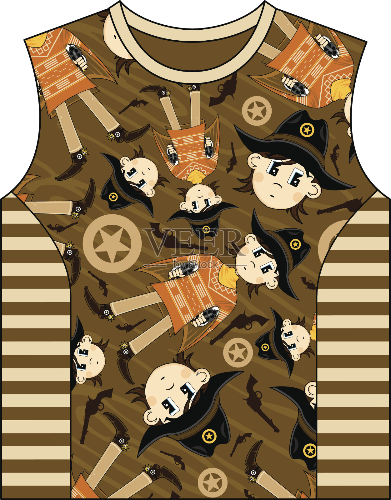 可爱的牛仔图案的孩子背心插画图片素材