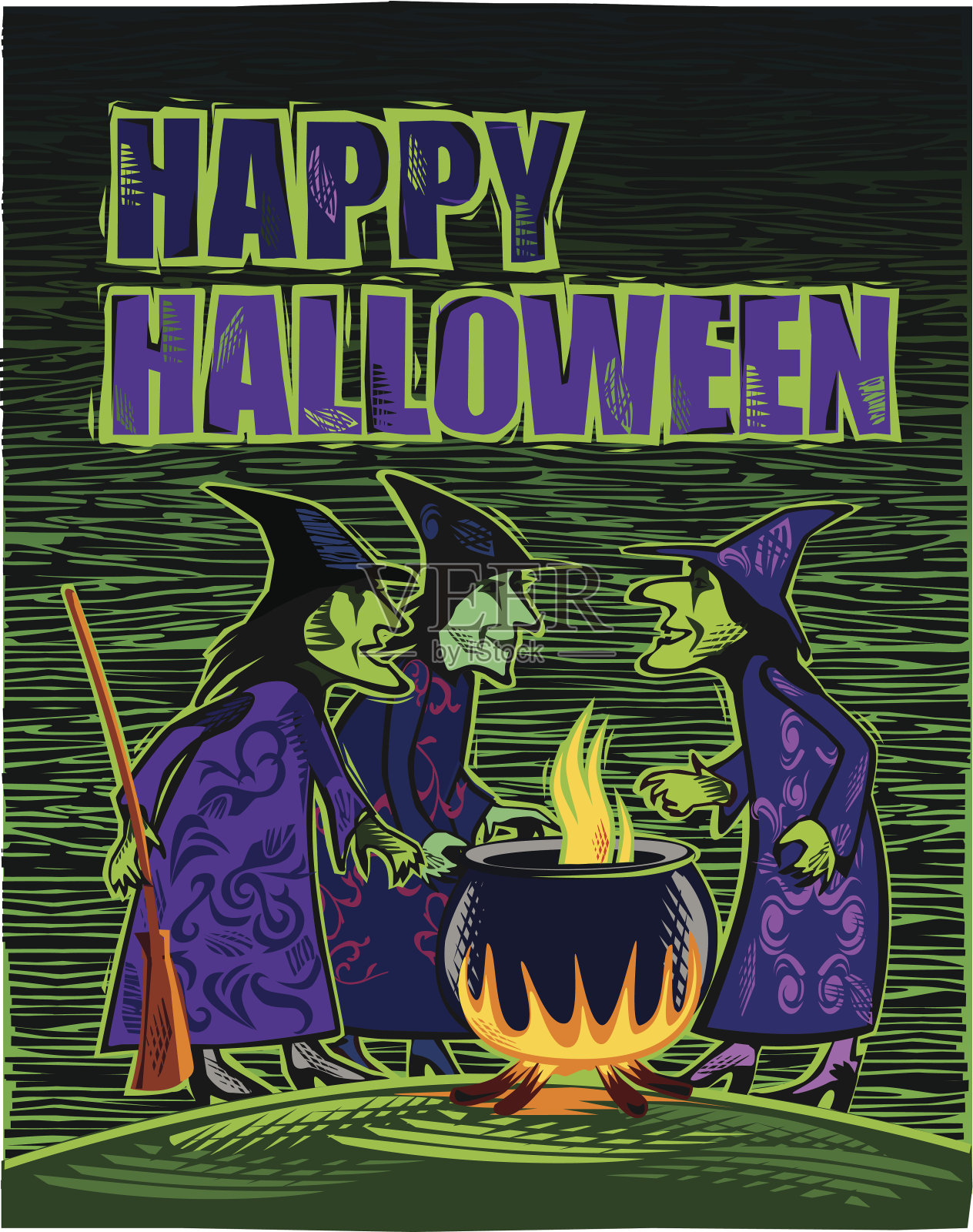 女巫与万圣节问候插画图片素材