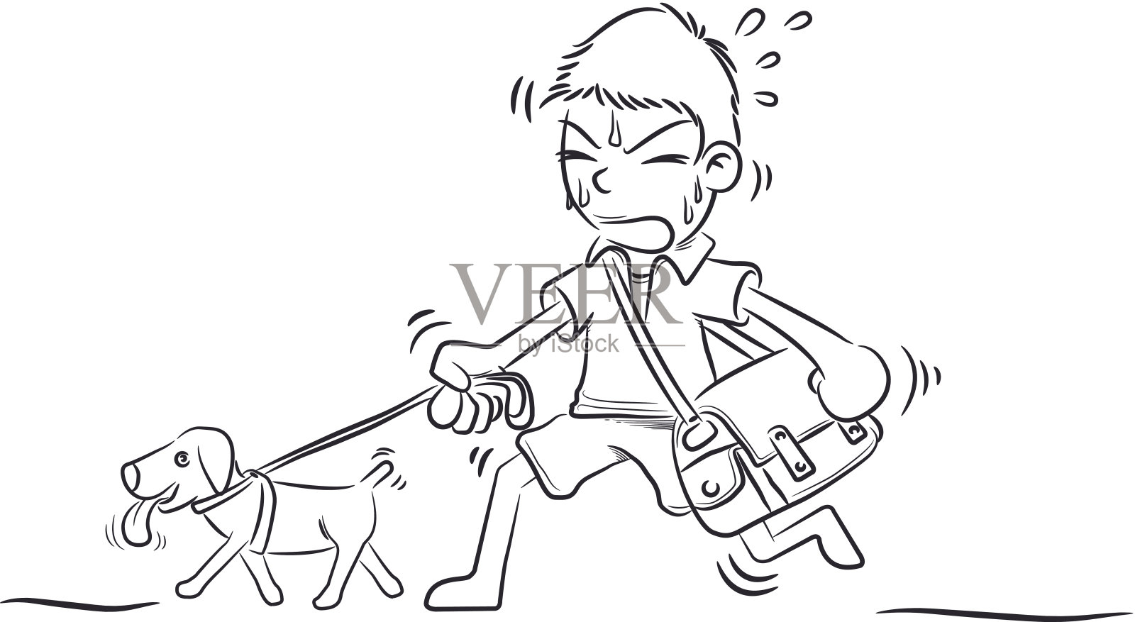 男孩在遛狗插画图片素材