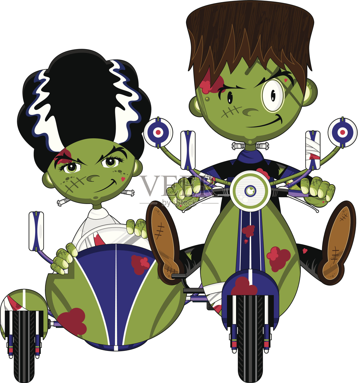 弗兰肯斯坦，滑板车上的怪物插画图片素材