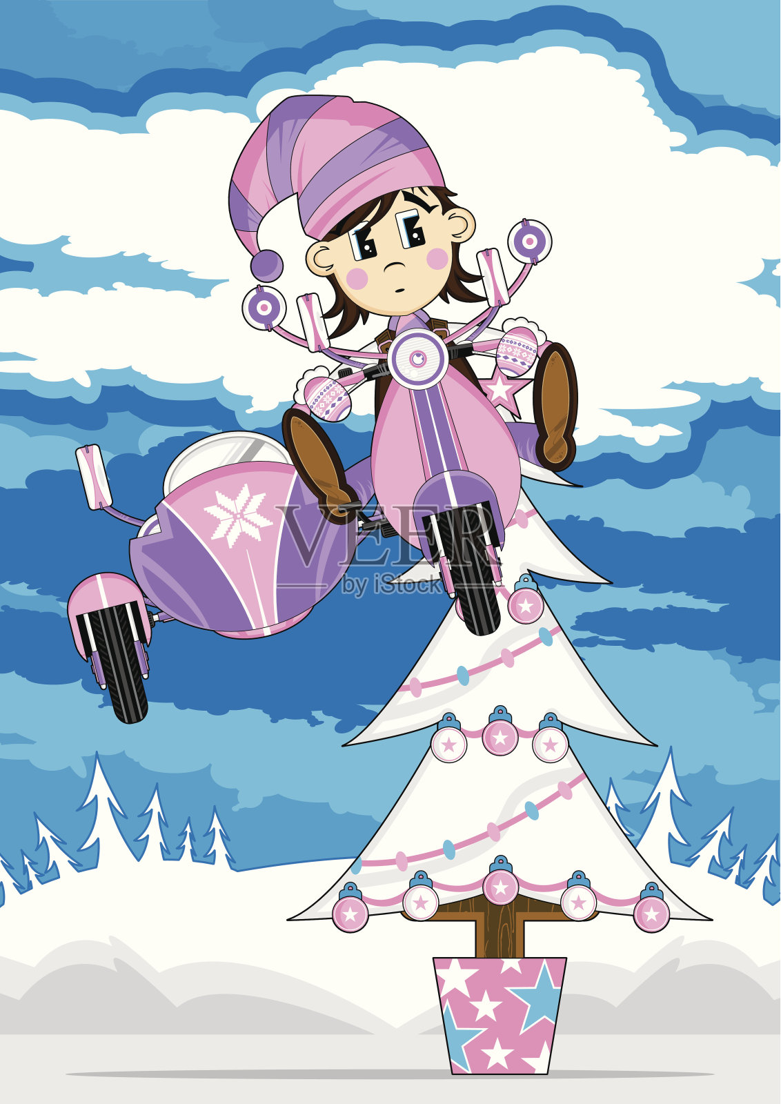 圣诞精灵在滑板车上跳树设计元素图片