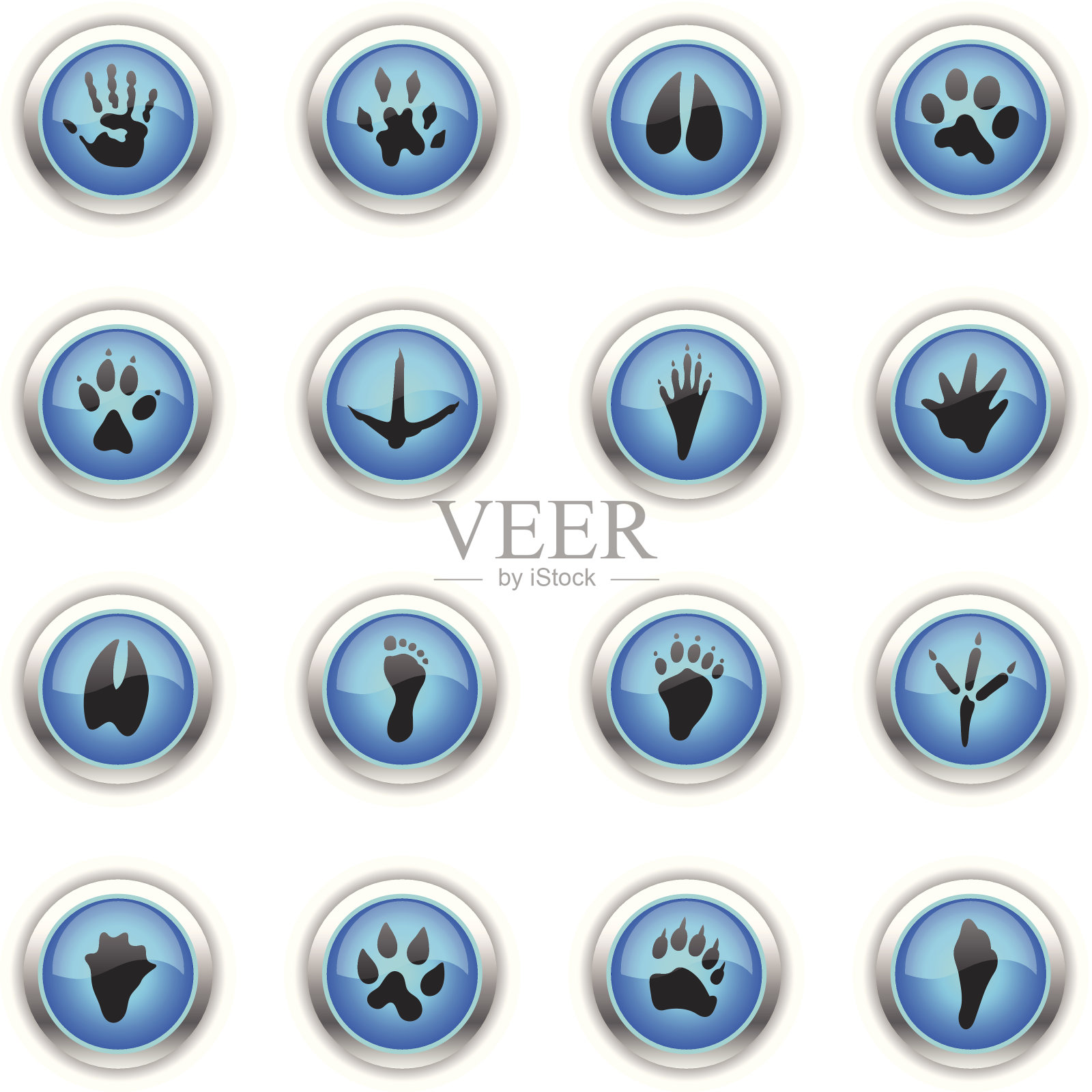 蓝色图标-动物足迹插画图片素材