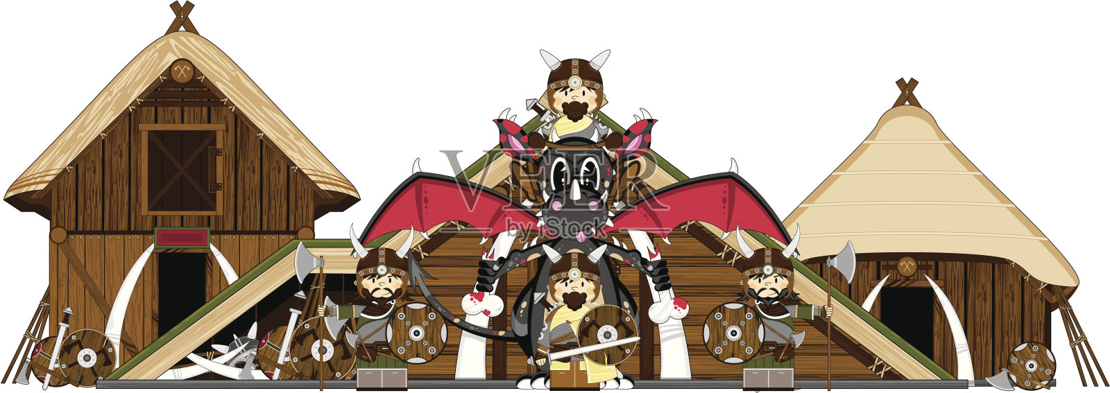 神秘龙和维京战士插画图片素材