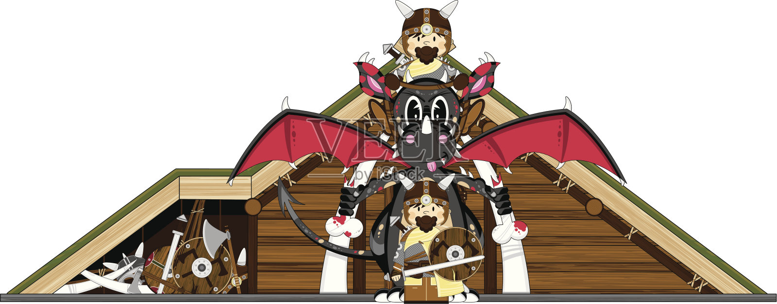 神秘龙和维京战士插画图片素材