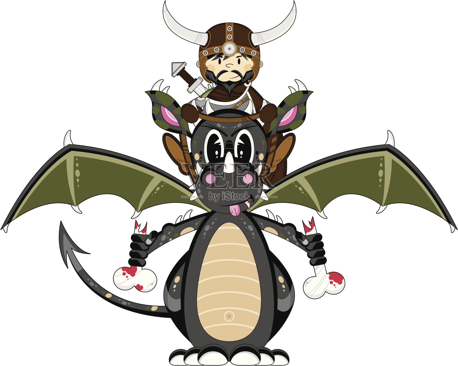 神秘龙和维京战士插画图片素材