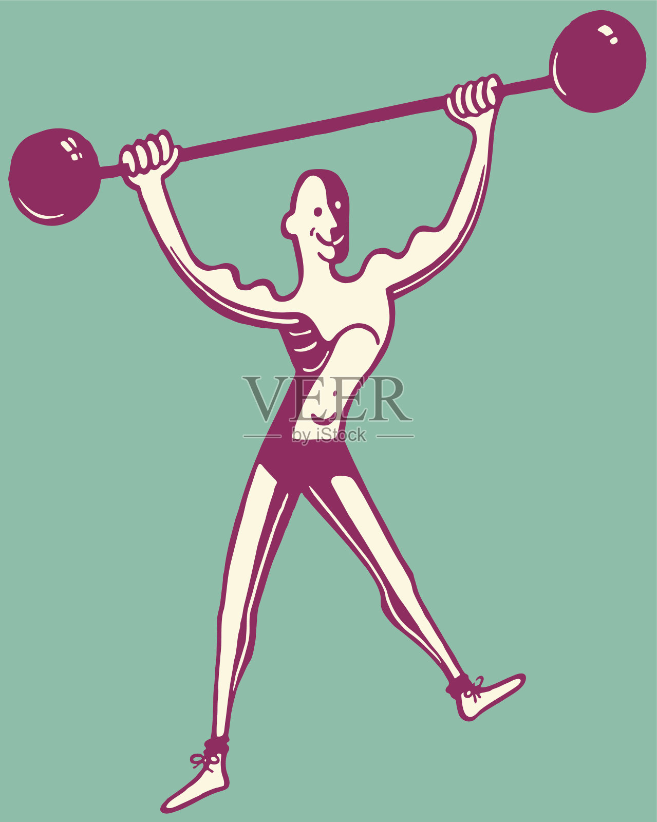 瘦子把杠铃举过头顶插画图片素材