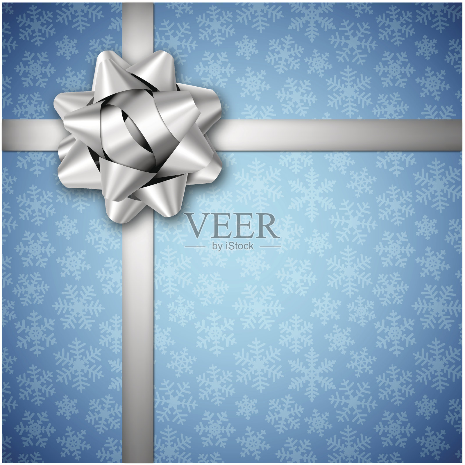 蓝色假日背景与银色蝴蝶结插画图片素材