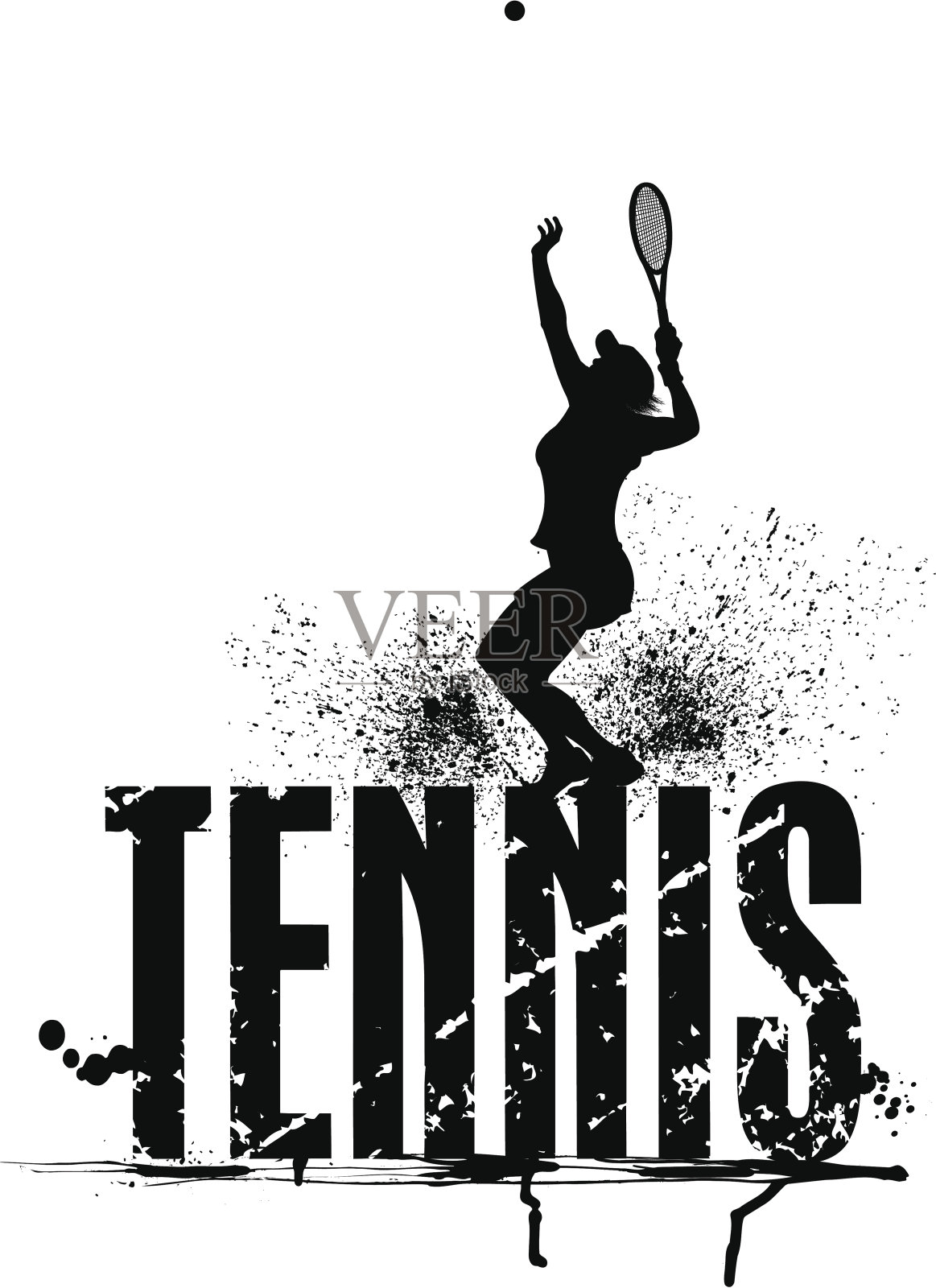 网球Grunge图形-女性发球插画图片素材