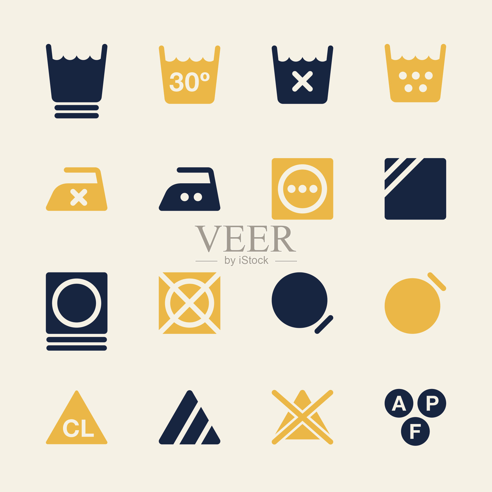 洗衣标志图标集3 -颜色系列| EPS10图标素材