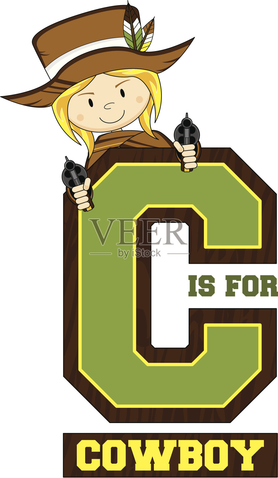 可爱的牛仔学习字母C插画图片素材
