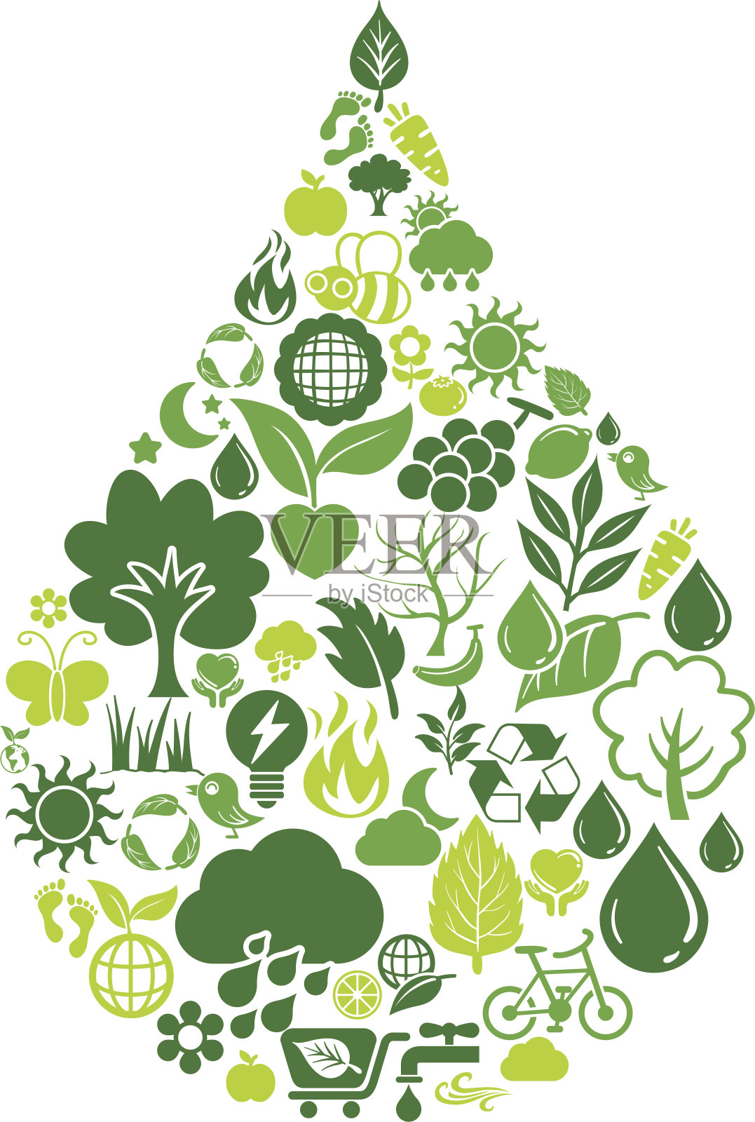 泪滴形状与绿色图标插画图片素材