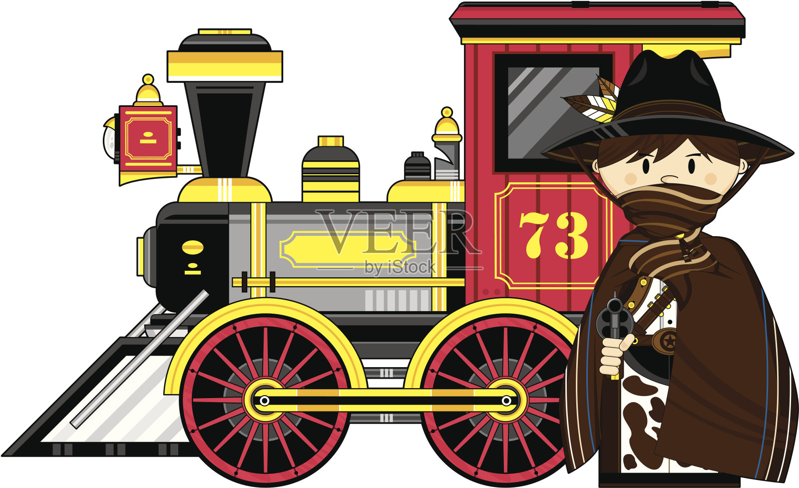 牛仔的狂野西部列车插画图片素材