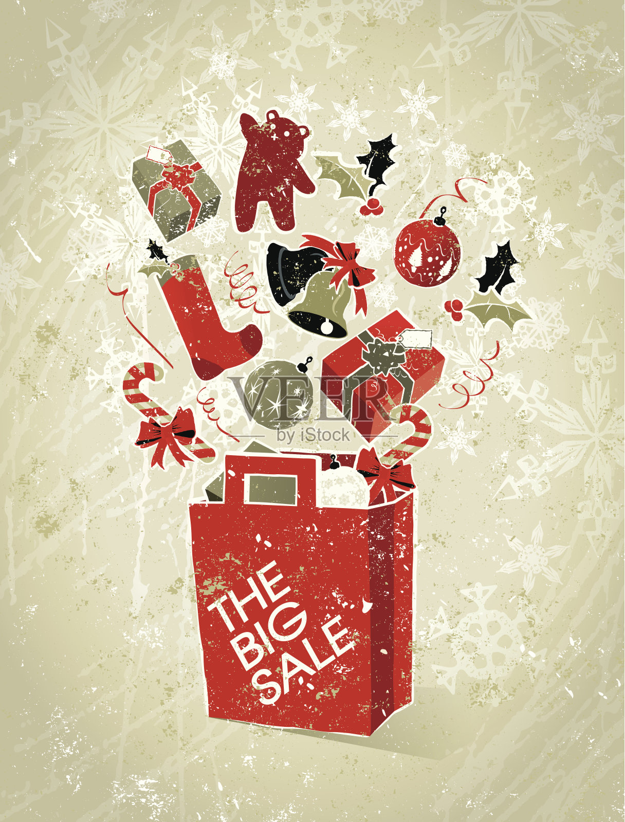 圣诞销售购物袋元素与礼物和文字设计元素图片