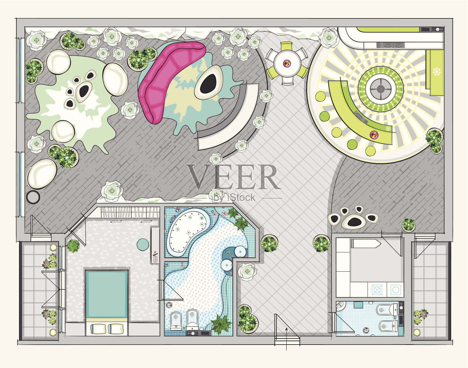 一居室公寓室内设计插画图片素材