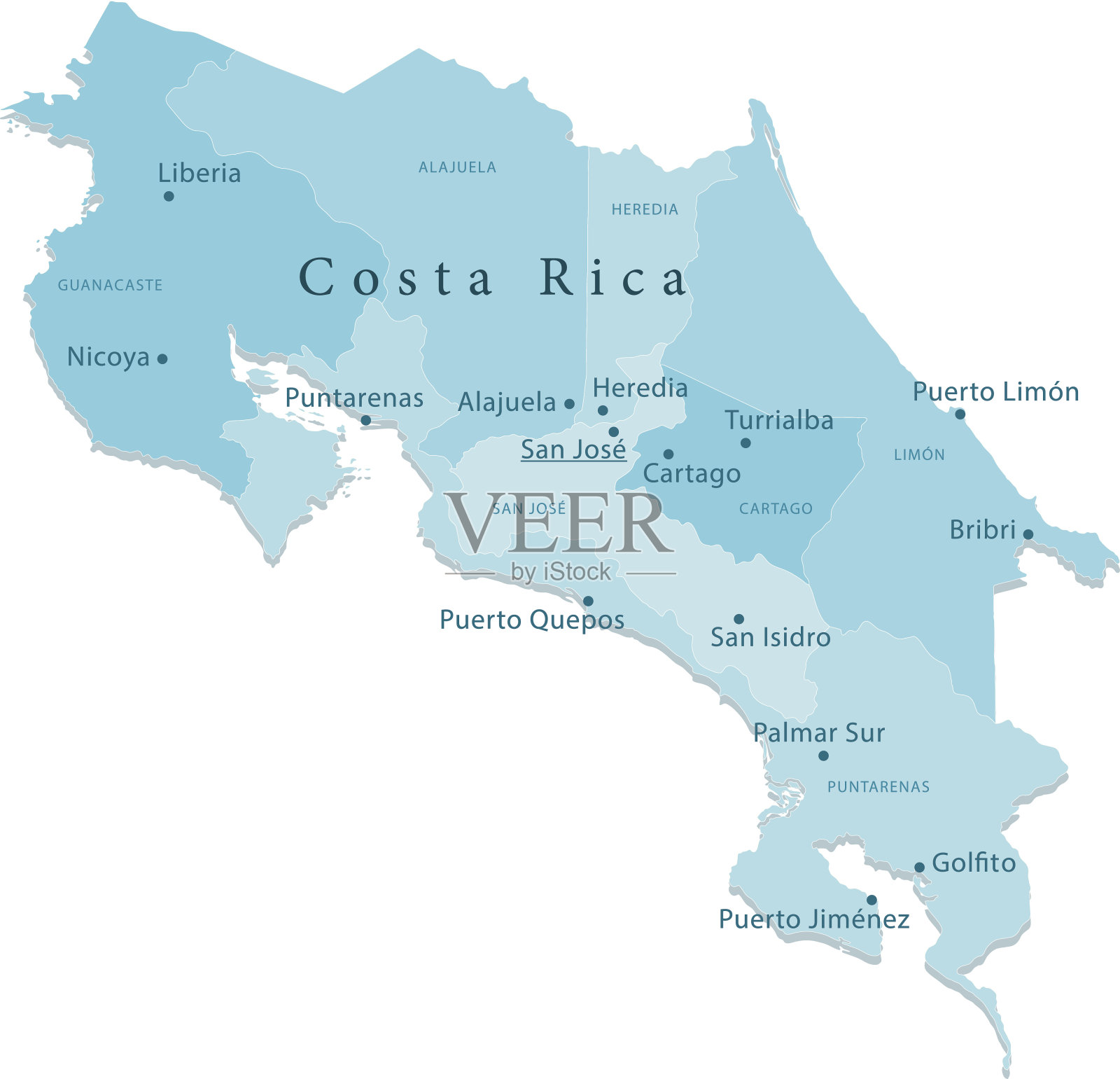 哥斯达黎加矢量地图区域隔离插画图片素材