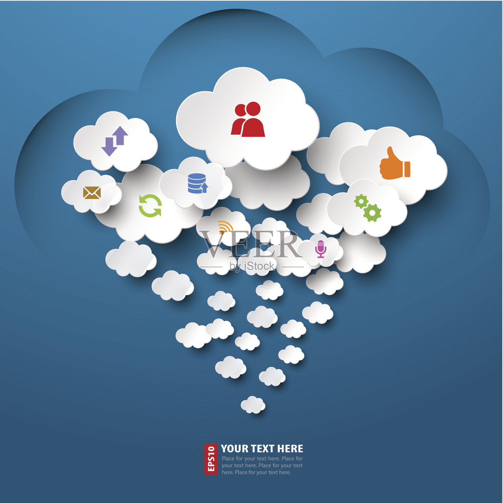 云计算向量的计算机图标在云上插画图片素材