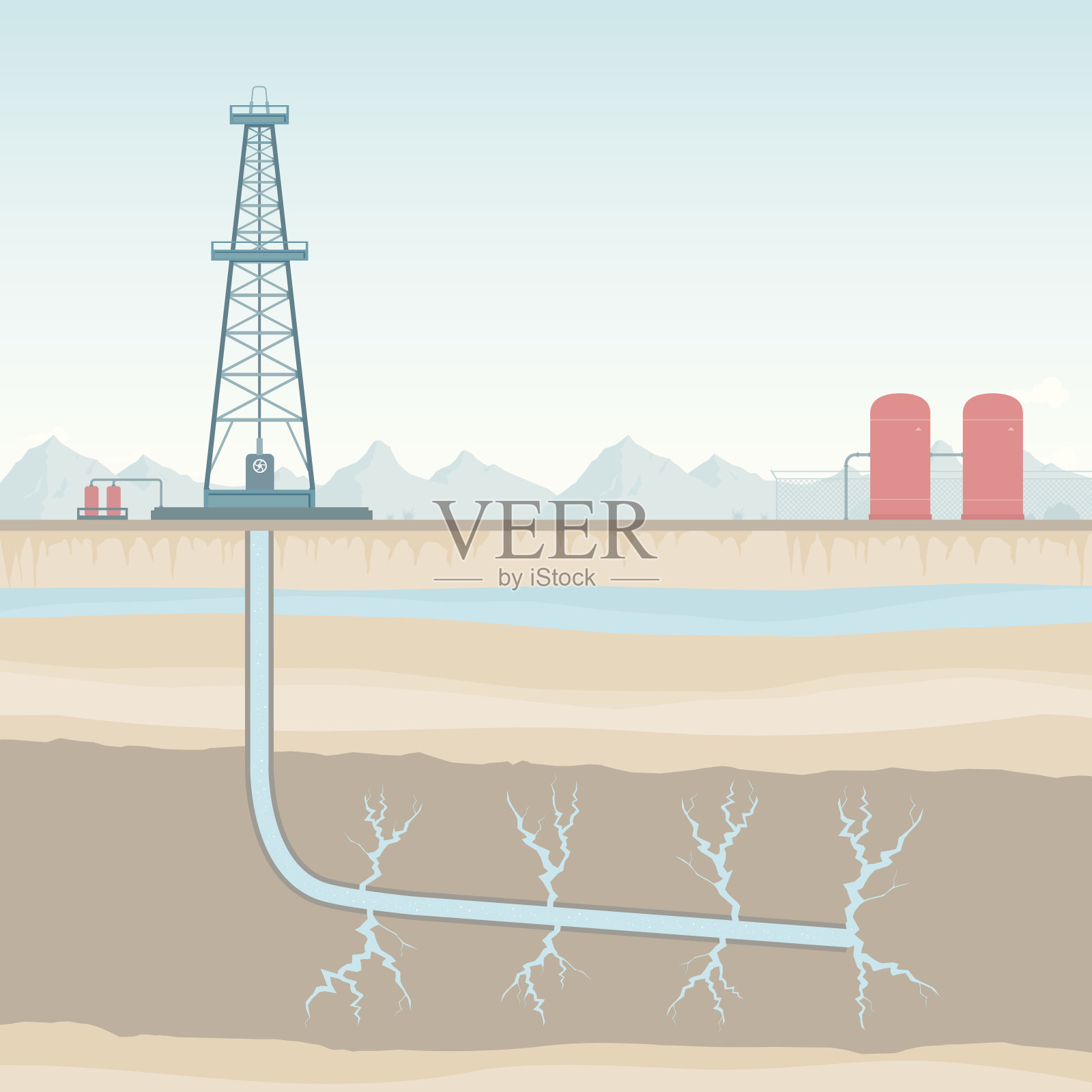 平原上的水力压裂插画图片素材