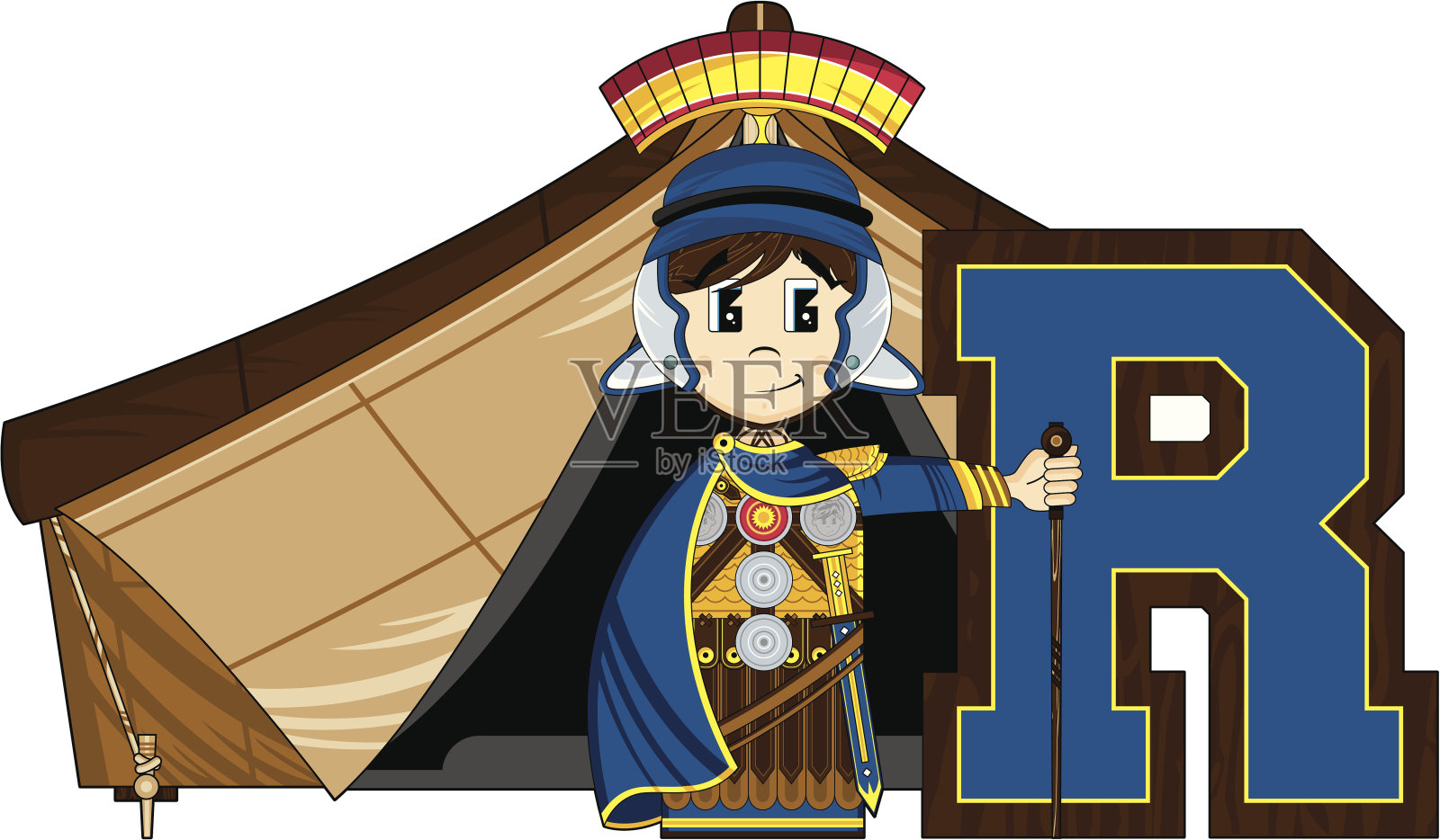 罗马士兵学习字母R插画图片素材