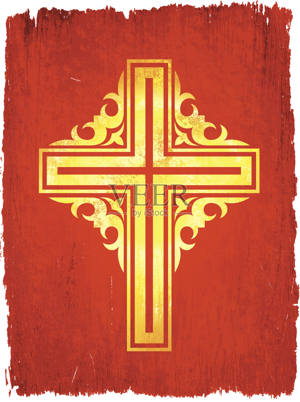 红色背景上的金十字插画图片素材