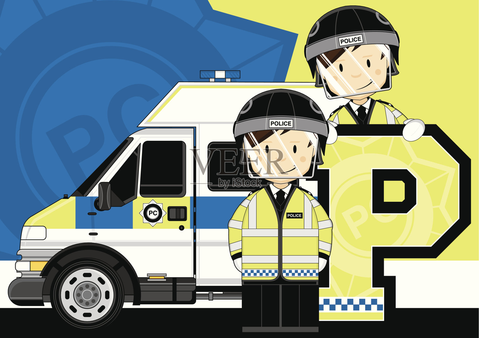英国防暴警察字母P插画图片素材