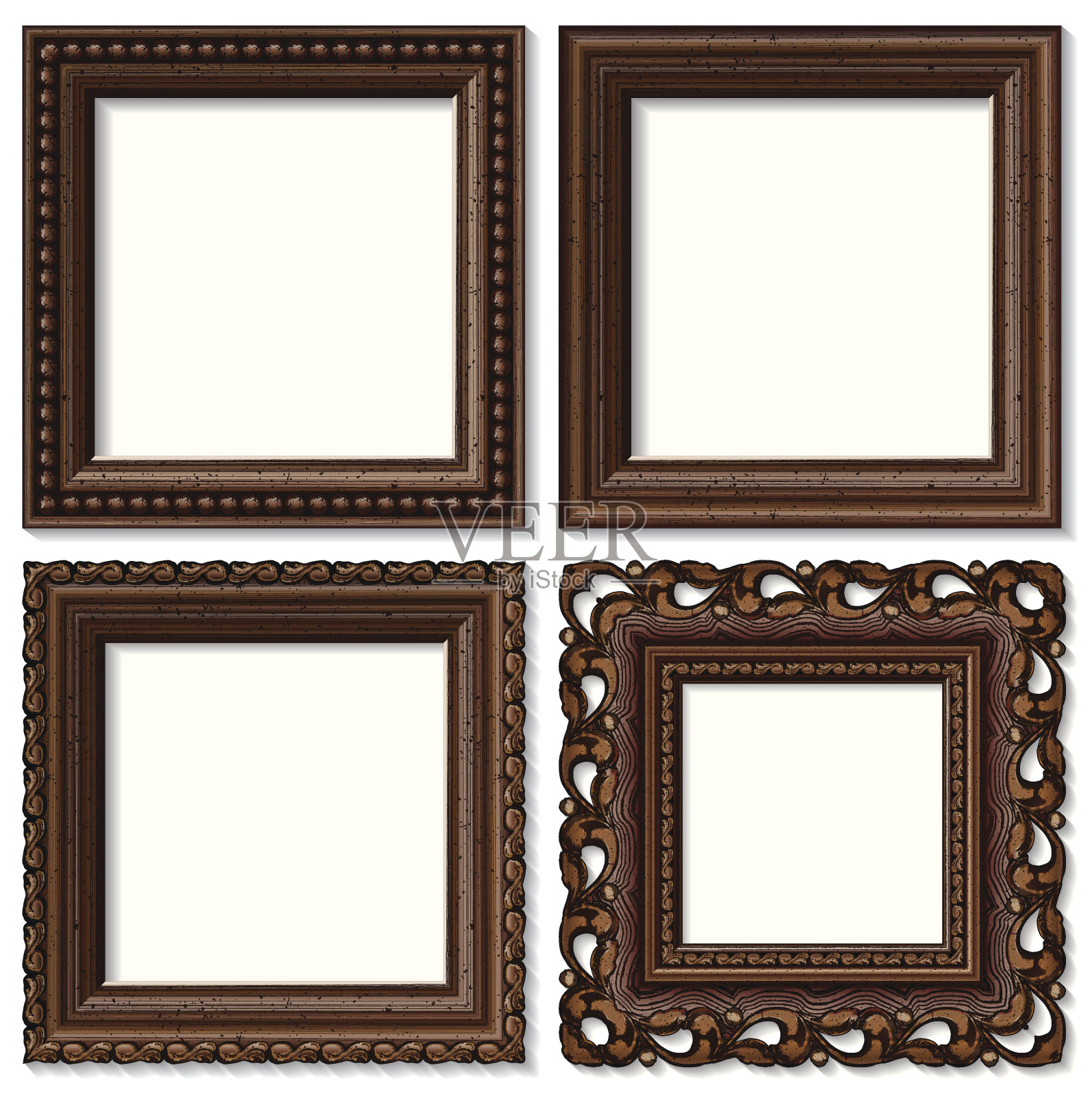 四个木制相框孤立在白色上插画图片素材