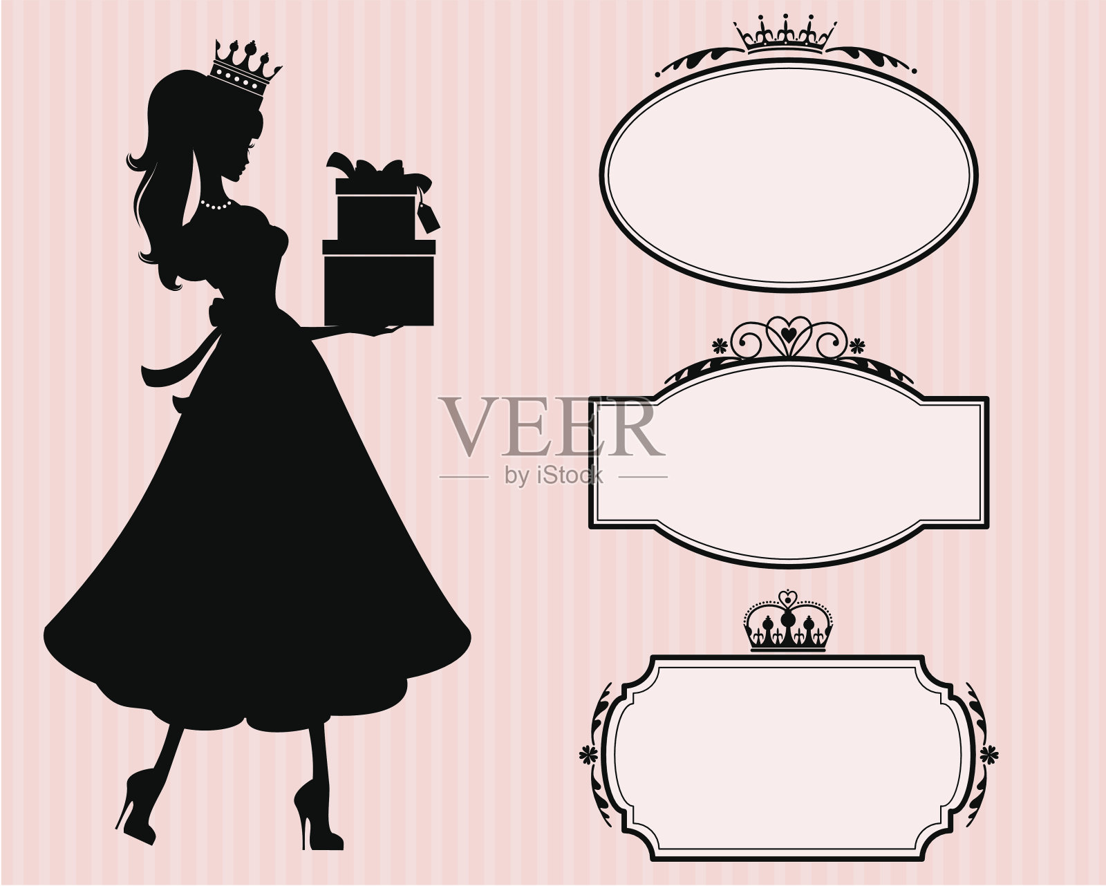 公主礼物和礼物标签插画图片素材