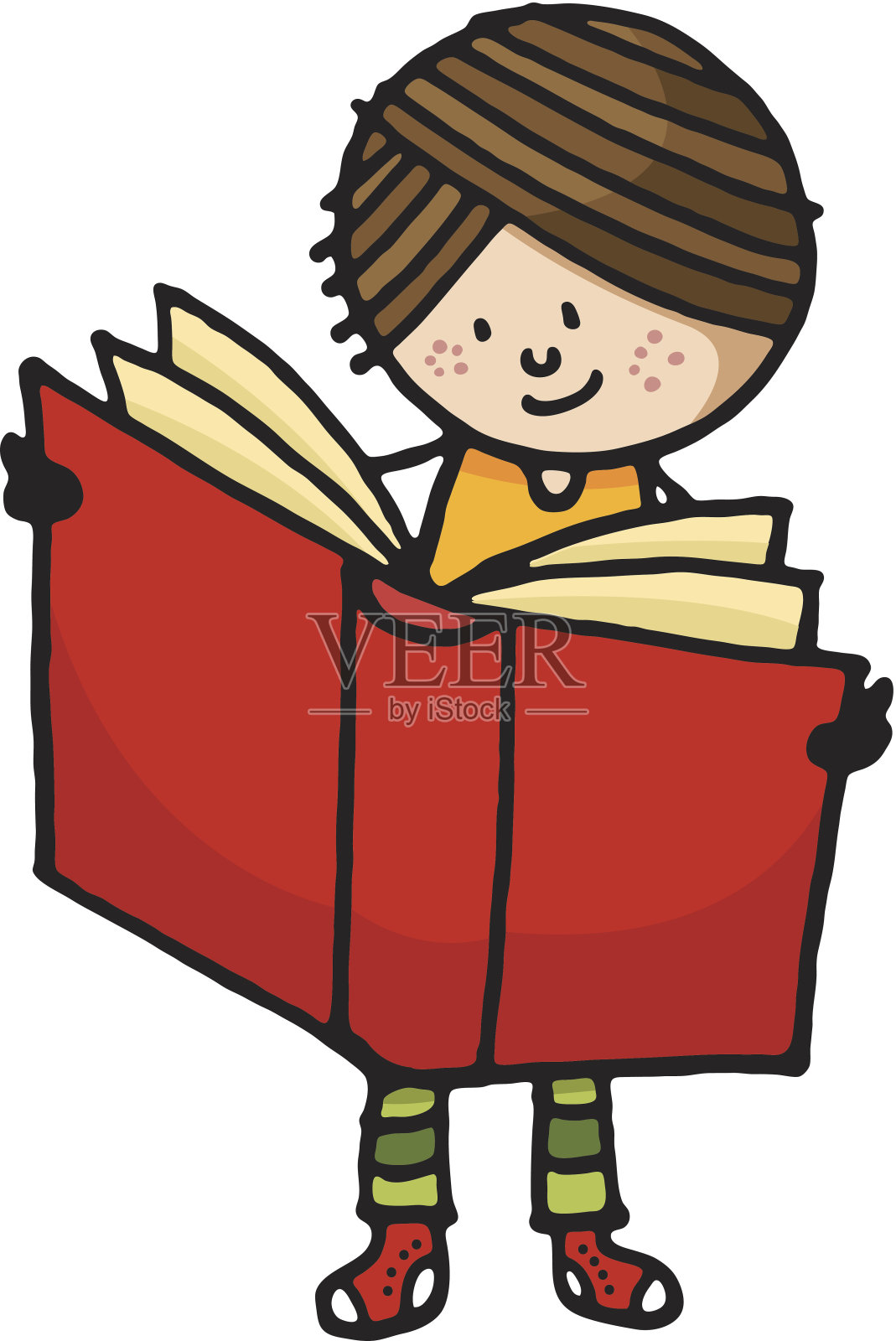 女孩在读一本红色的大书设计元素图片