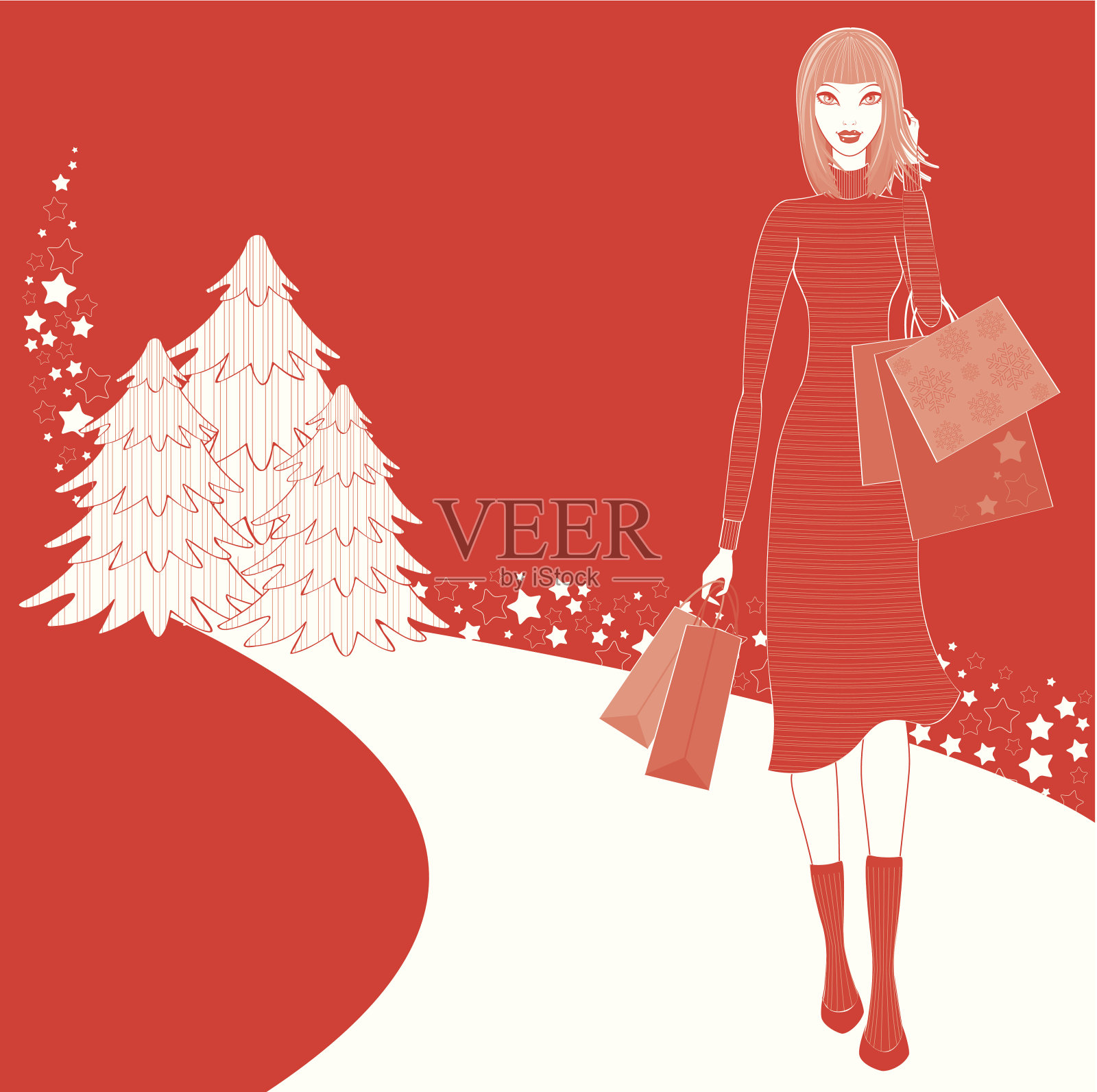 圣诞节购物女人冬天插画图片素材
