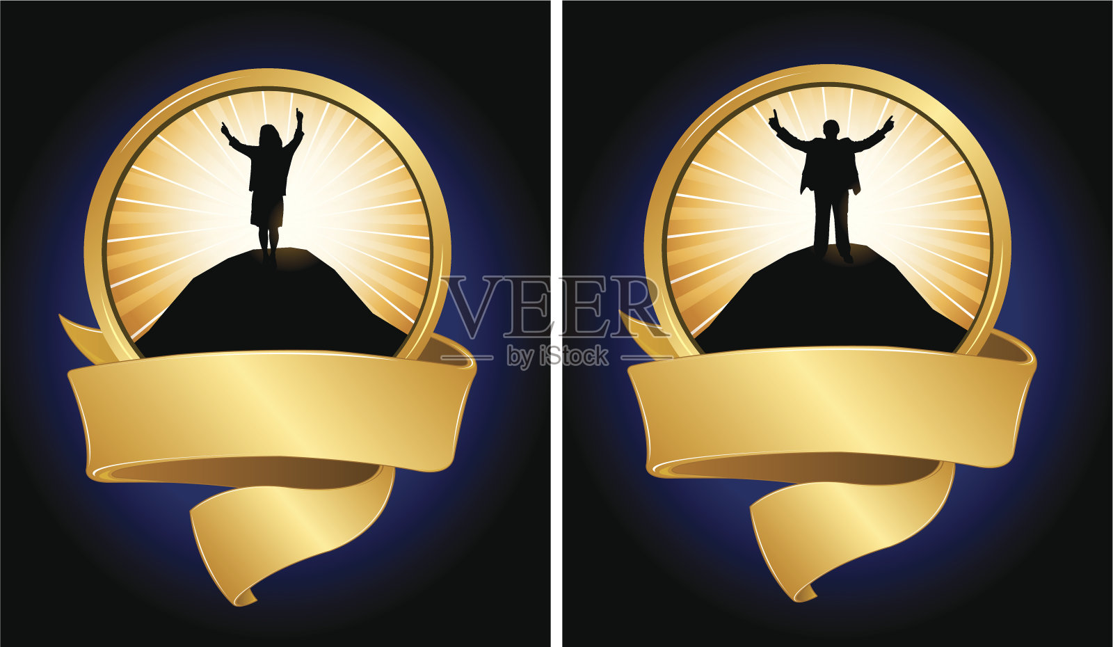 成功胜利的商业人士与旗帜插画图片素材