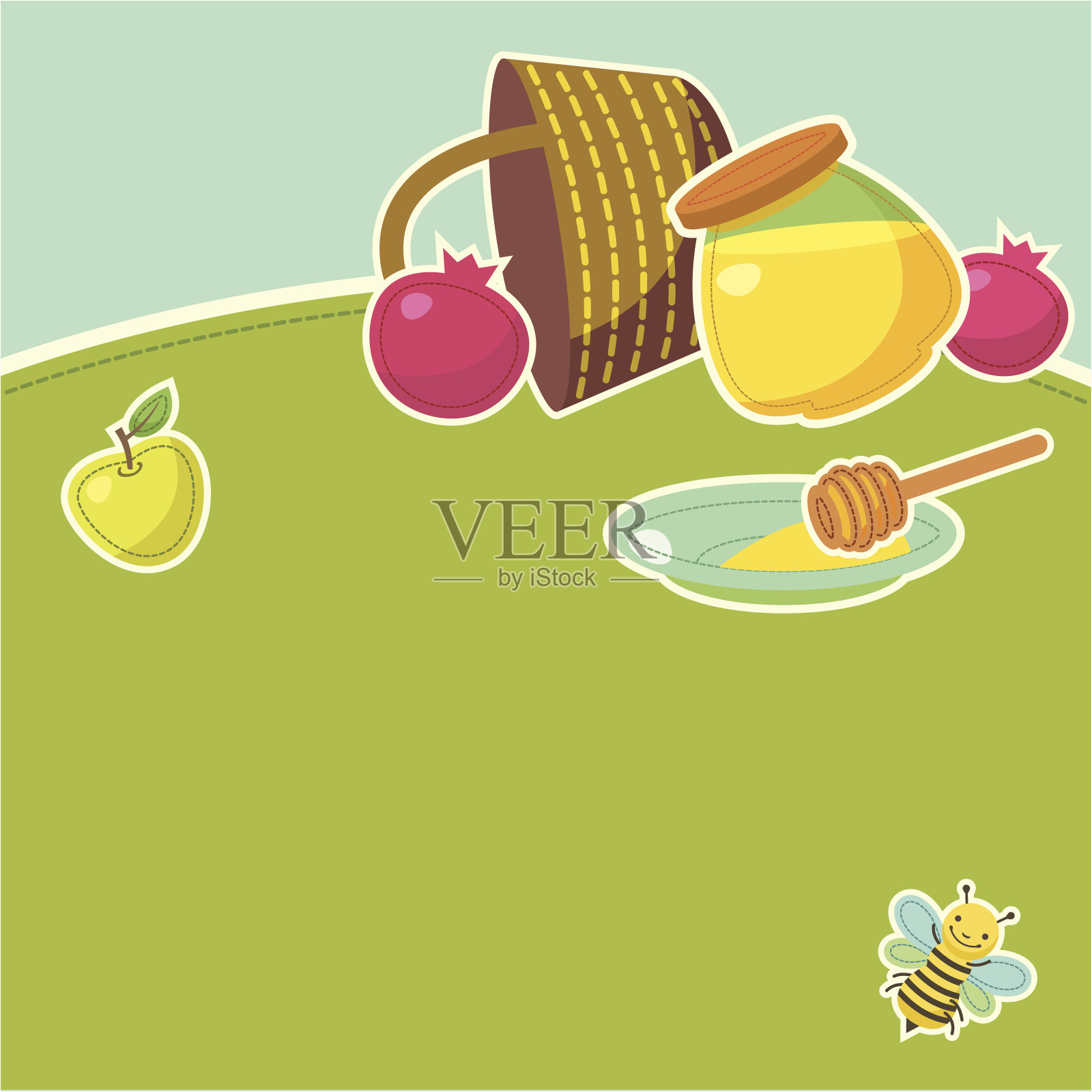 背景是蜂蜜和苹果。插画图片素材
