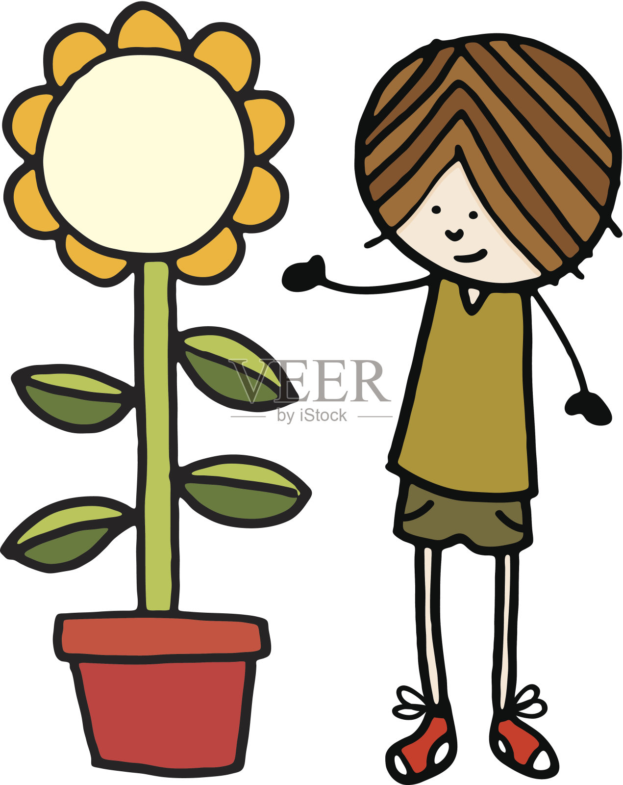 拿着大向日葵的男孩设计元素图片