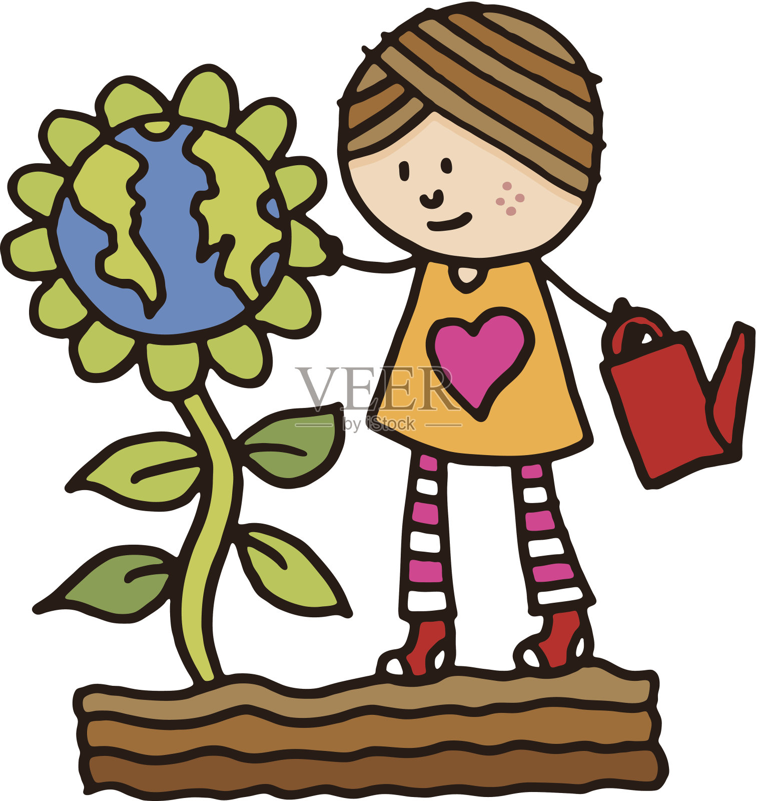 女人站在一朵带着地球的大花旁边设计元素图片