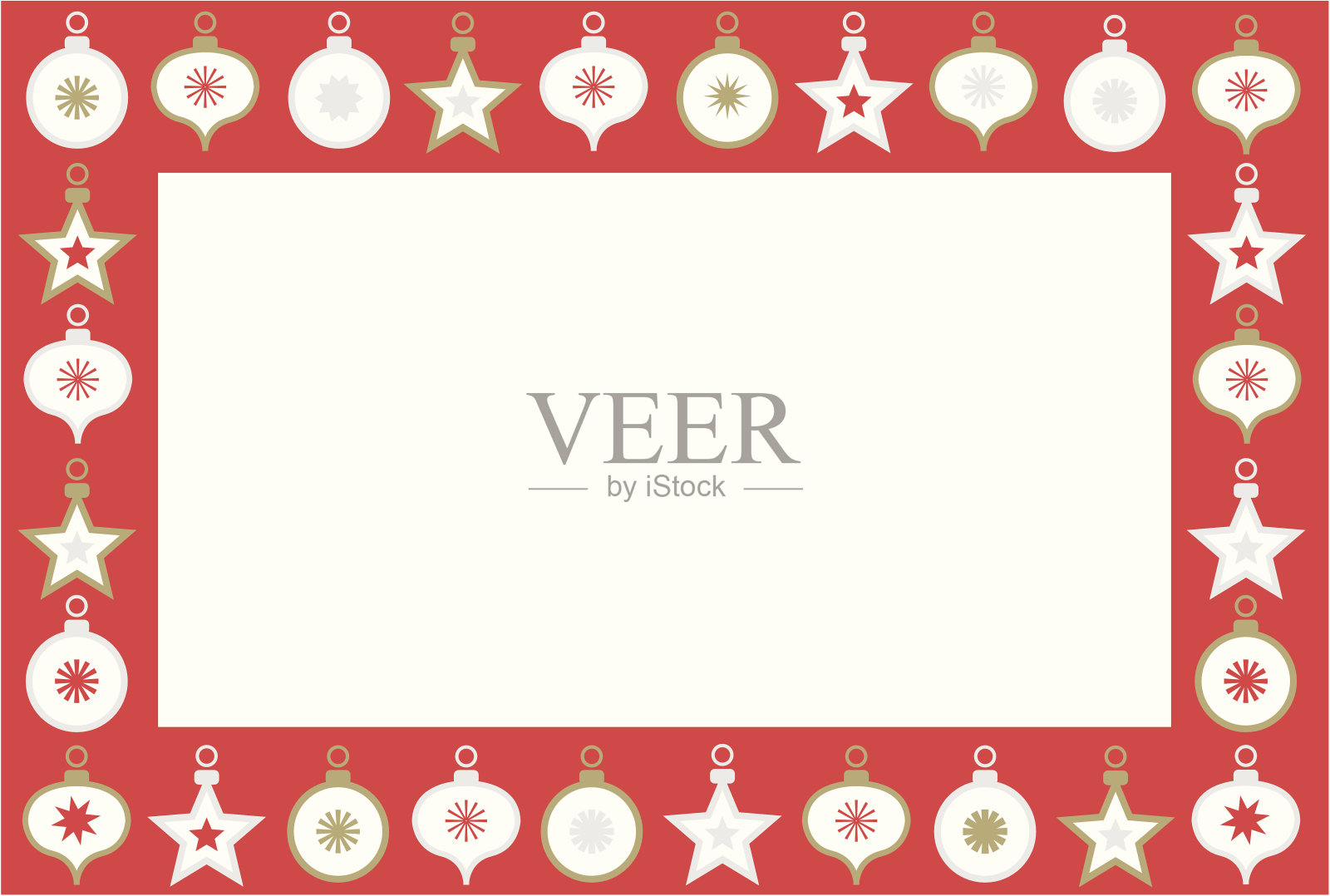 喜庆的红色圣诞装饰品和星星邀请插画图片素材